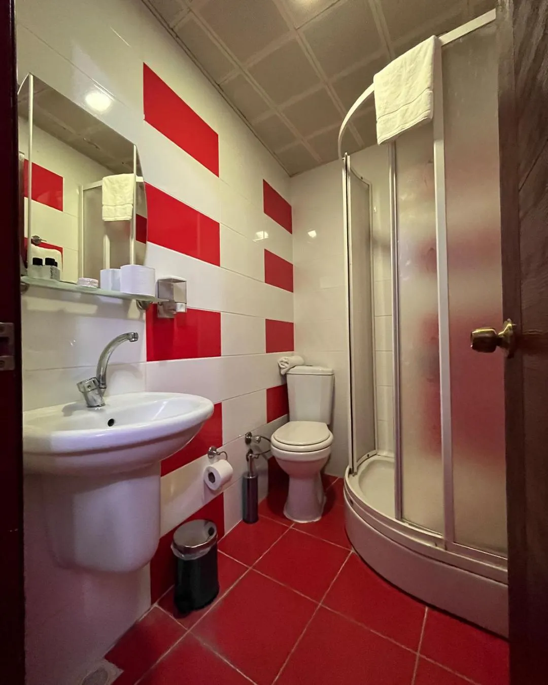 Shower in Red White Hotel