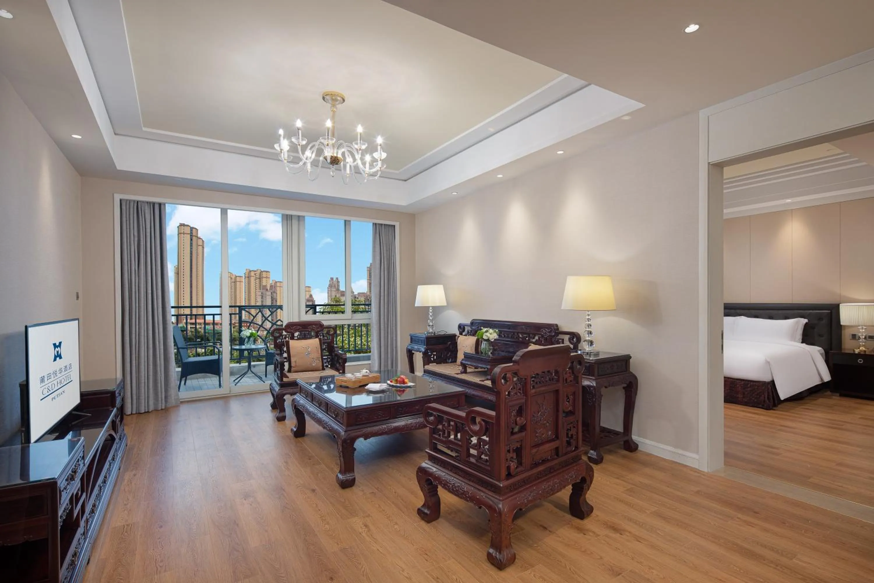 Living room, Bed in C&D Hotel,Putian