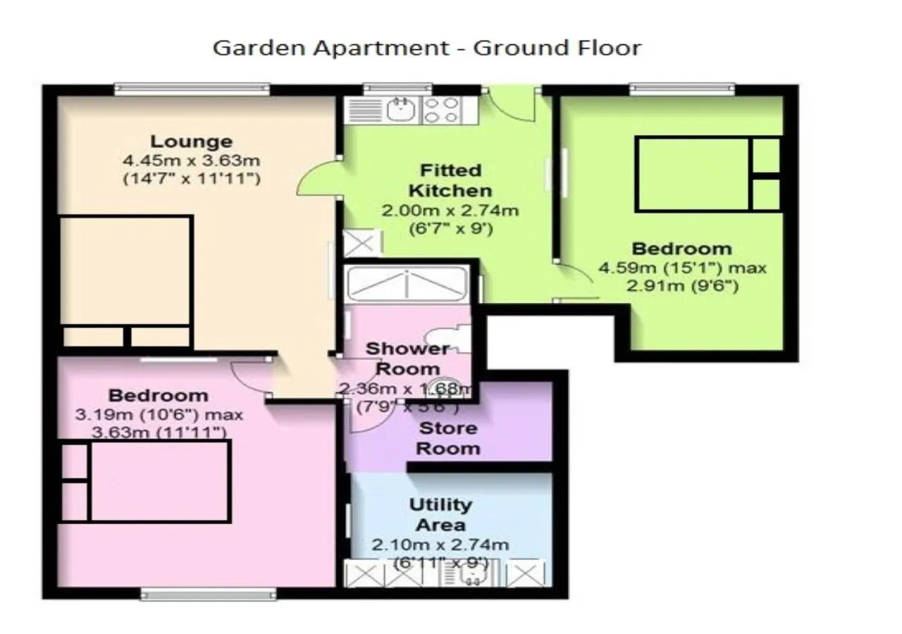 Floor plan in The Garden Apartment, Near Airport & City