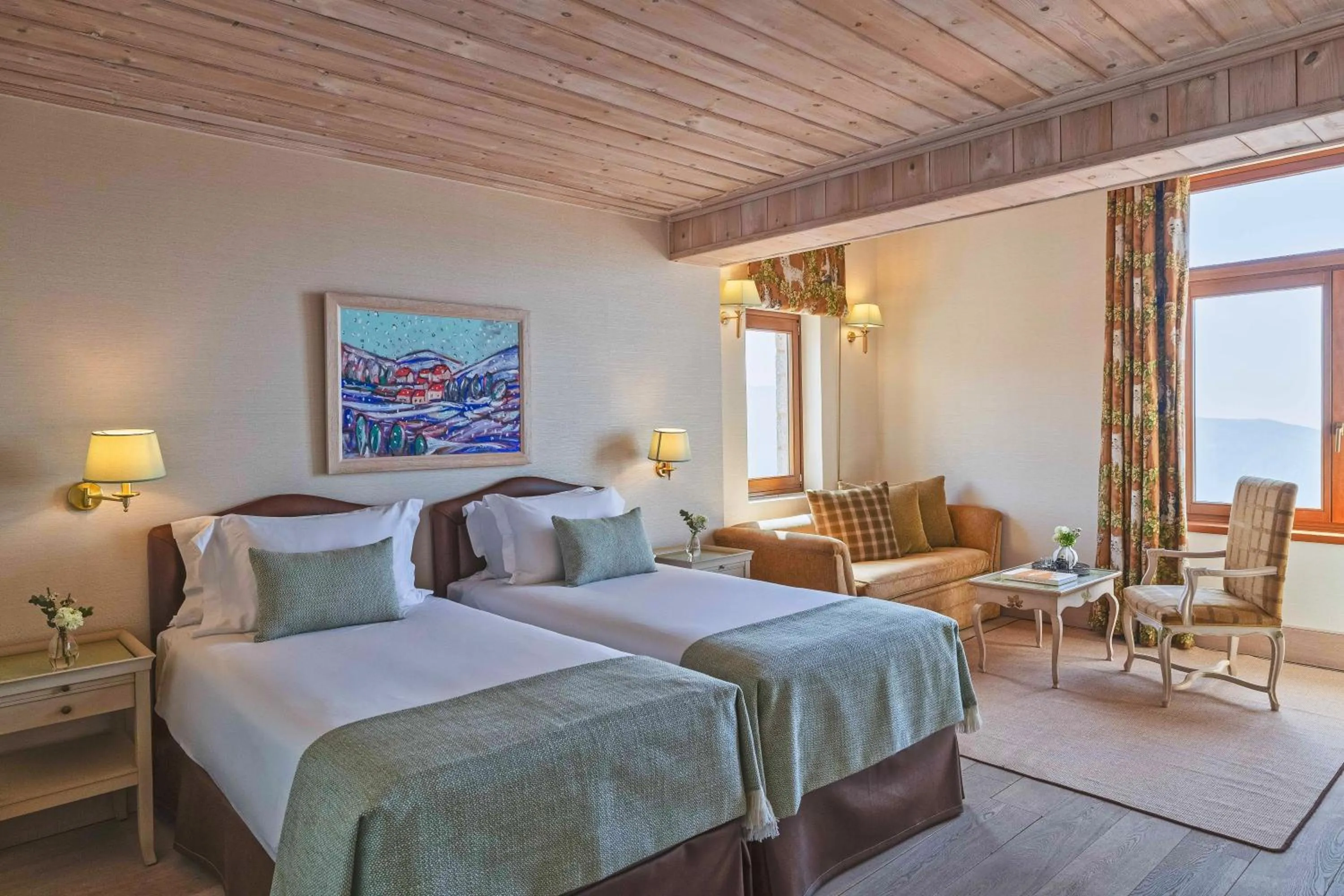 Seating area, Bed in Santa Marina Arachova Resort & Spa