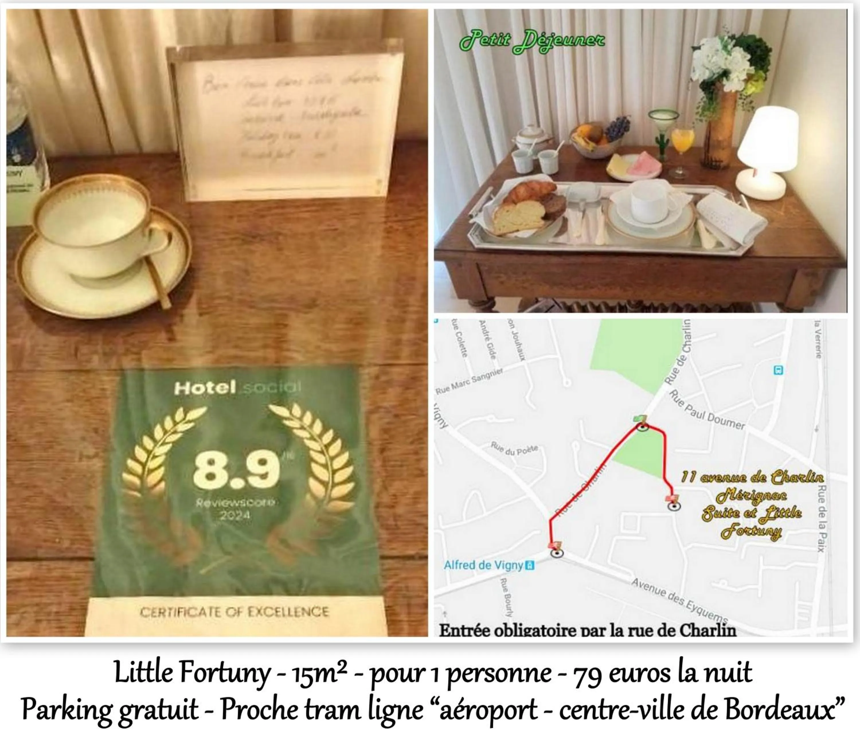 Text overlay in LE FORTUNY - 3 Suites, 2 apparts, 1 chambre - proche TRAM ligne aéroport et parking gratuit