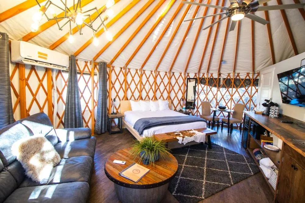 Bed in Escalante Yurts - Luxury Lodging