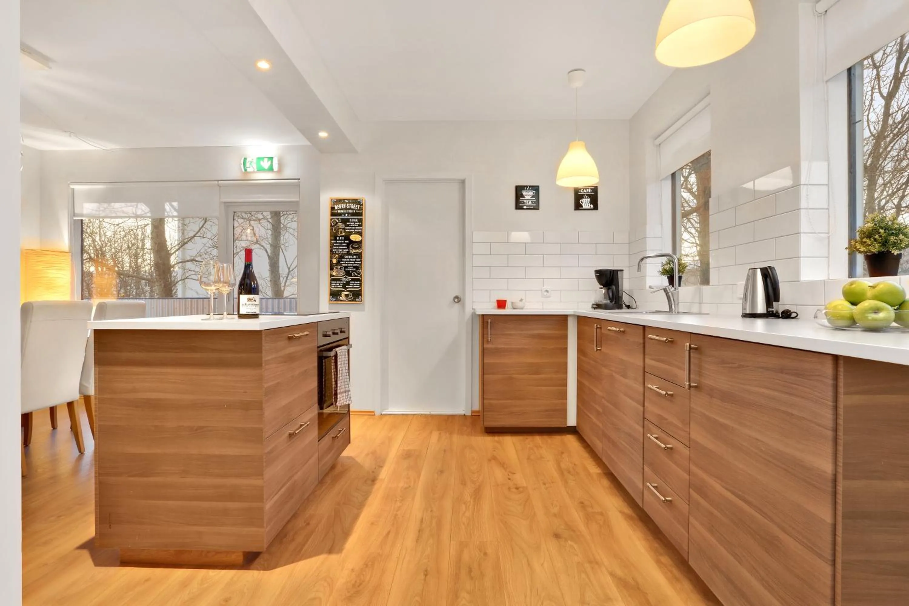 Communal kitchen in Lækur Guesthouse