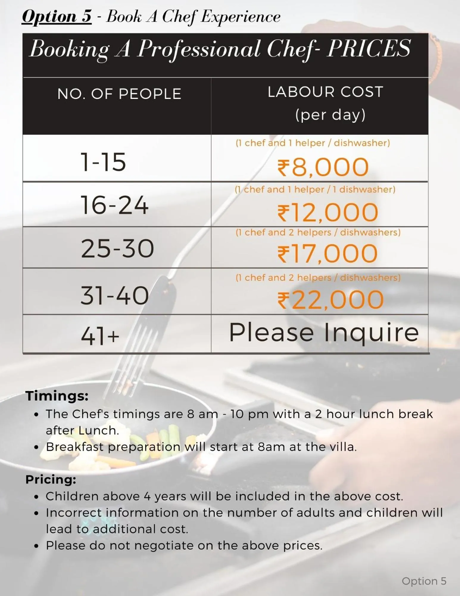 Food and drinks in Villa Calangute Phase 4