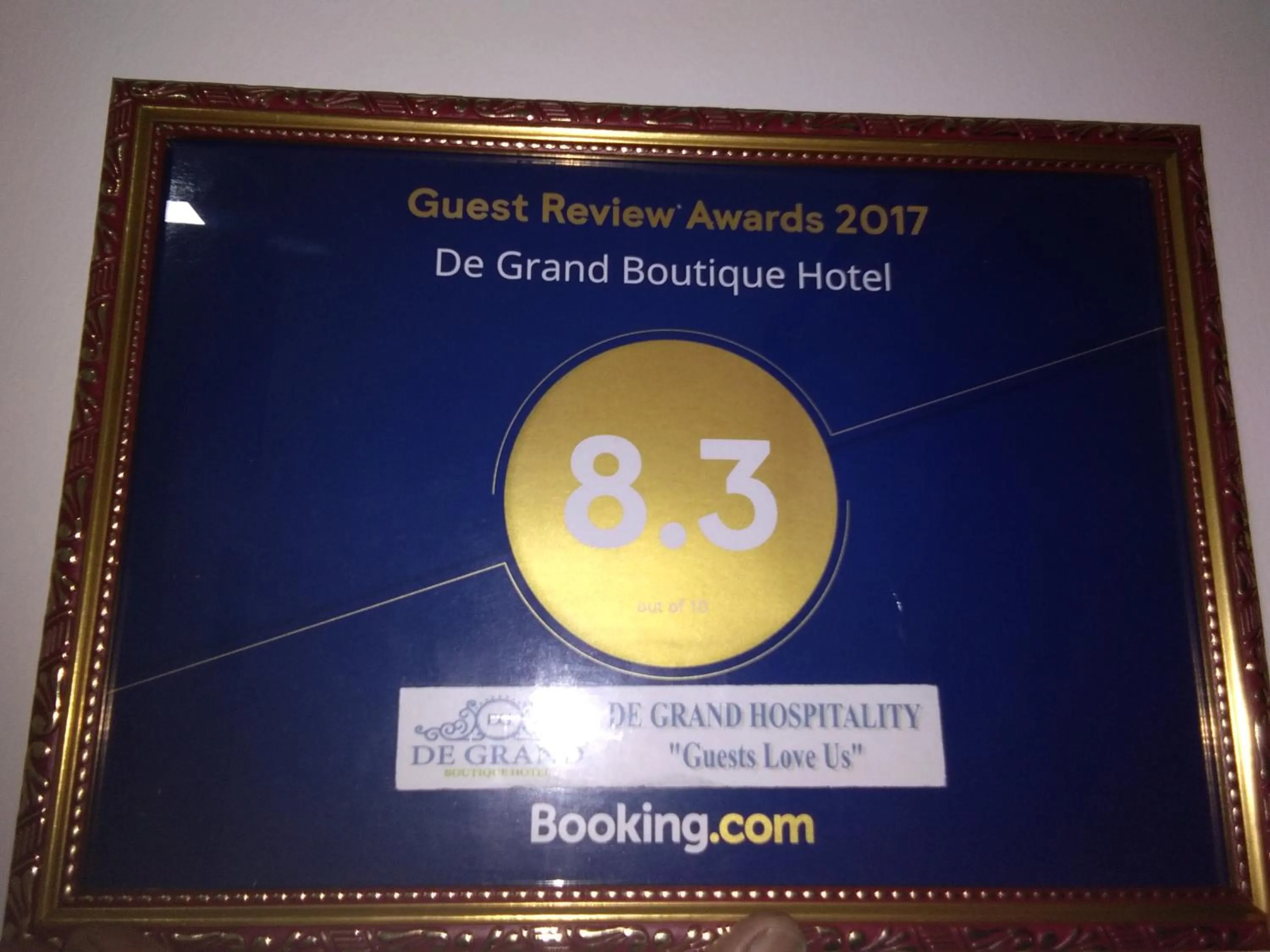 Certificate/Award in De Grand Boutique Hotel