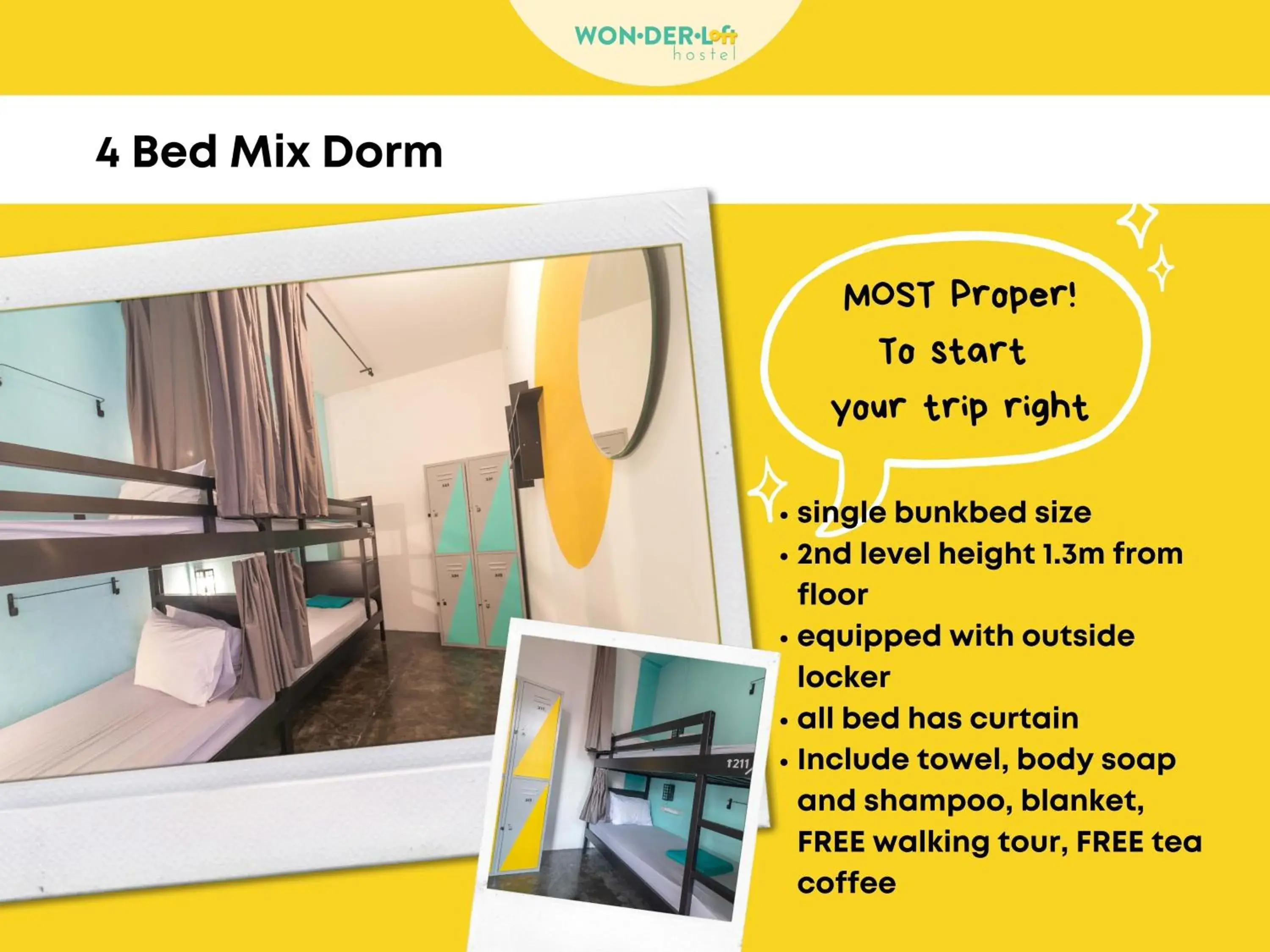 Bed in 4-Bed Mixed Dormitory Room in Wonderloft Hostel Kota Tua Bed in 4-Bed Mixed Dormitory Room in Wonderloft Hostel Kota Tua