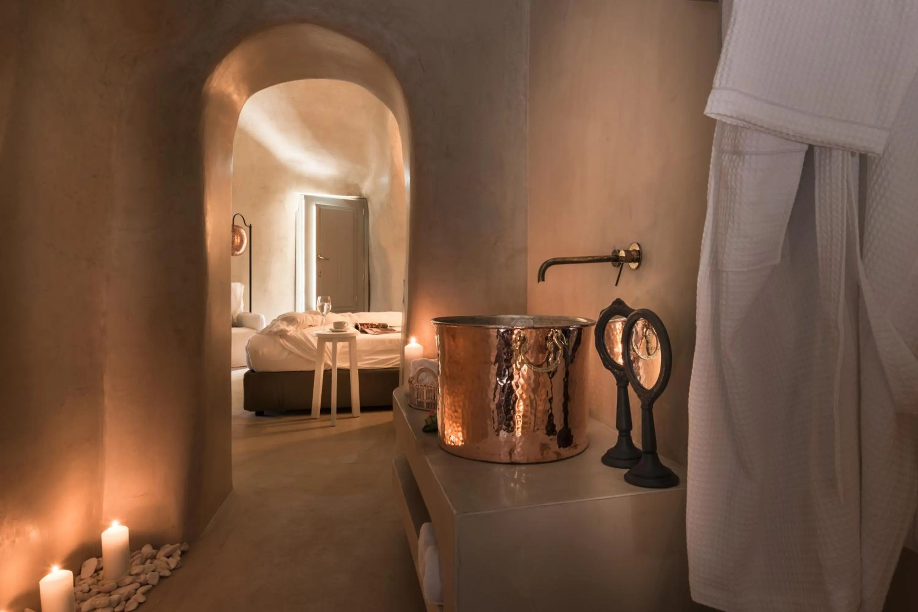 Bathroom, Bed in Mythical Blue Luxury Suites