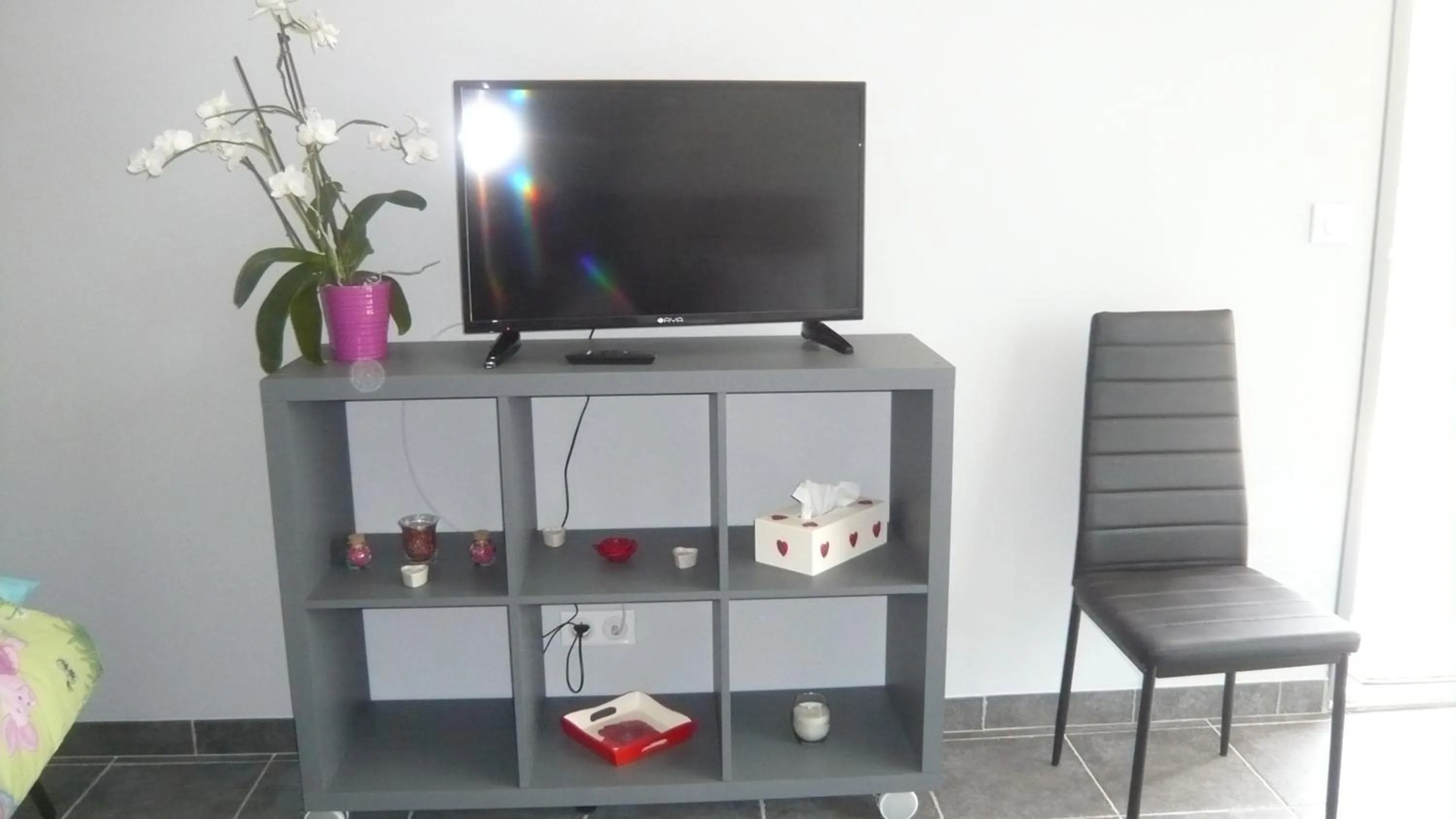 TV and multimedia in Chambres d'hôtes, B&B climatisées LA BORRELLIENNE