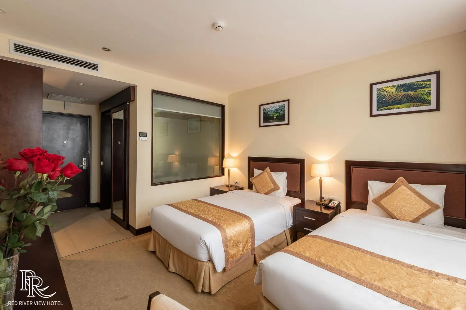 Bed in Red River View Hotel