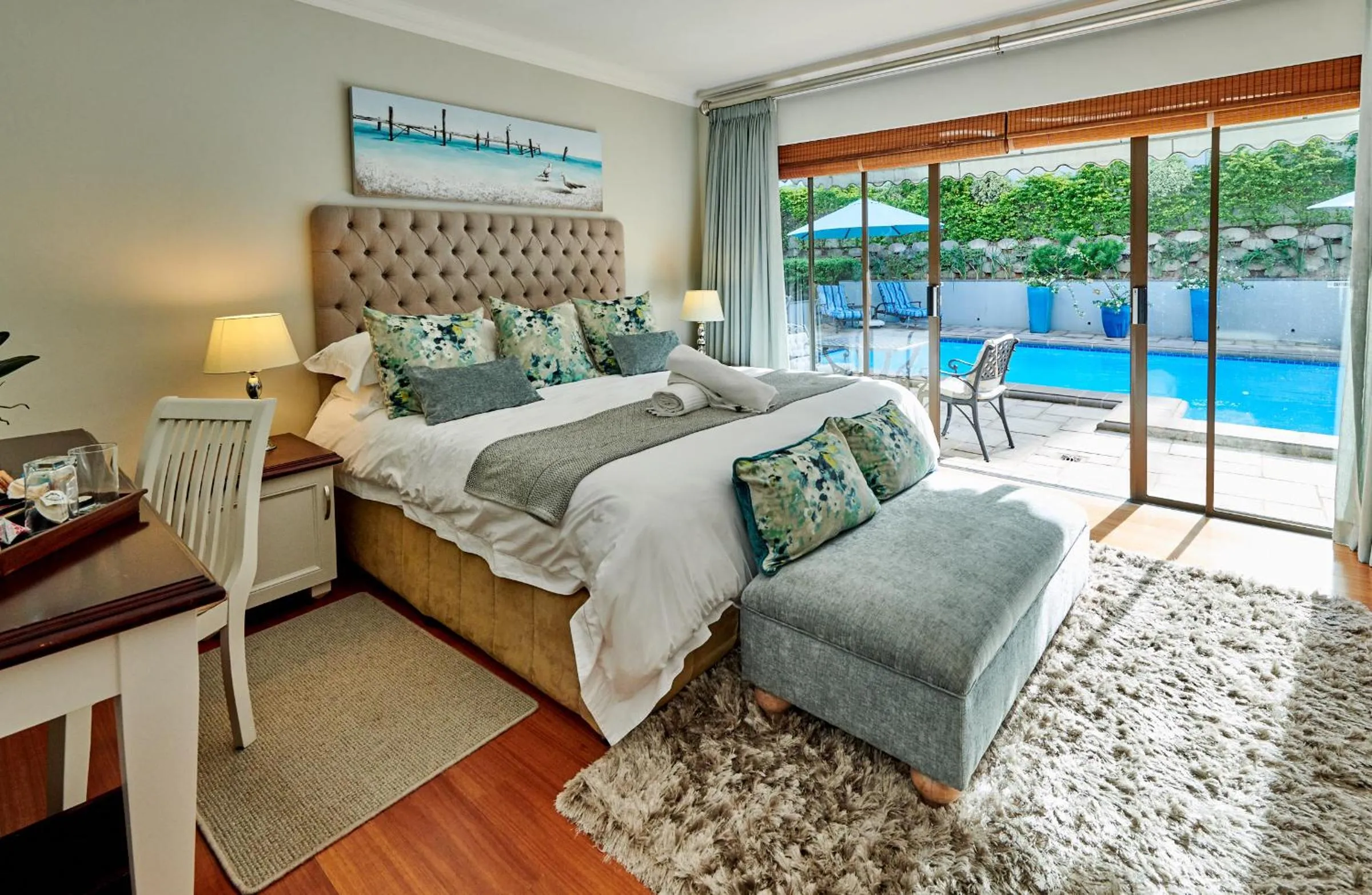 Pool view, Bed in The Hamptons Guest House