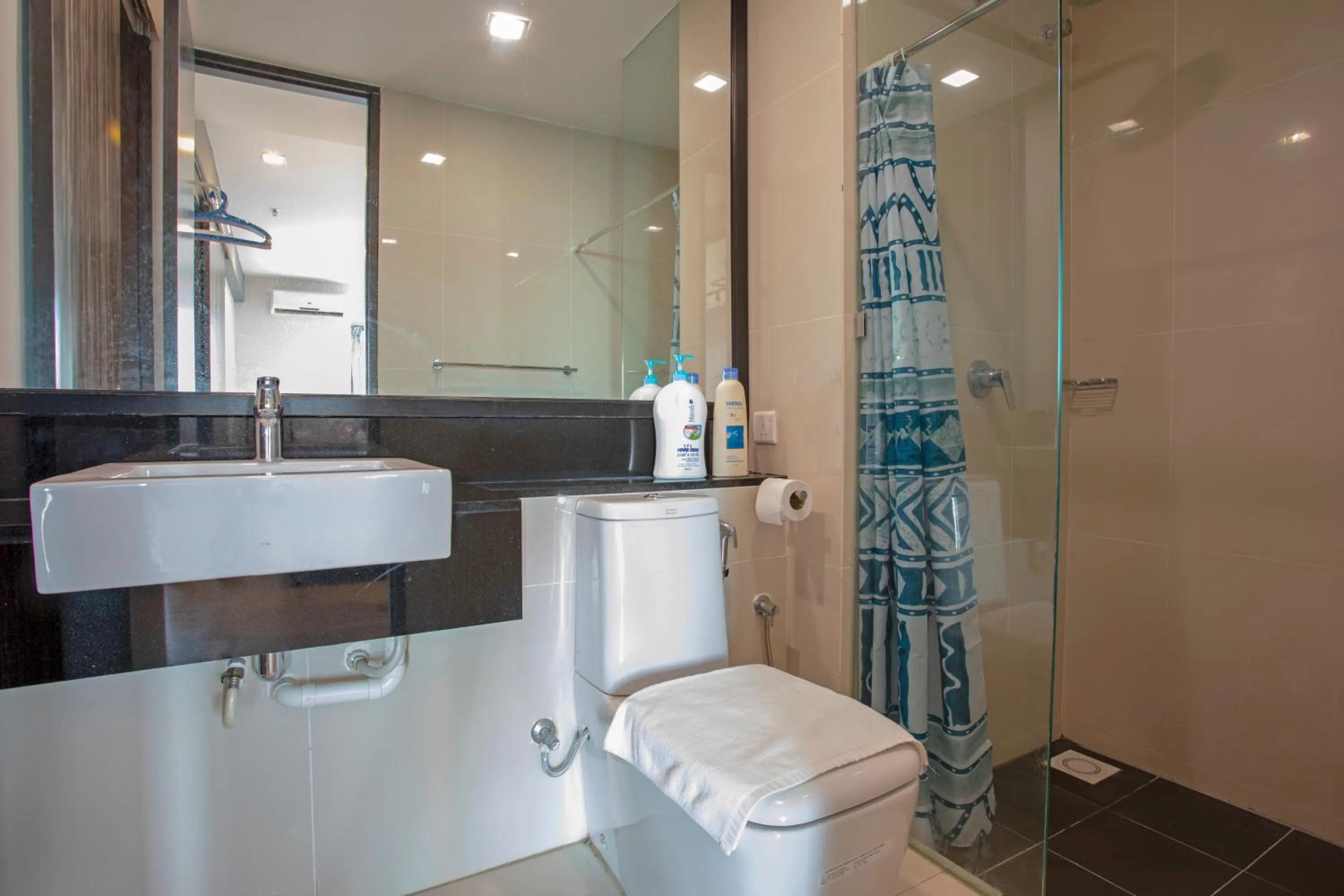 Shower in Cozy Living Sky Apartment