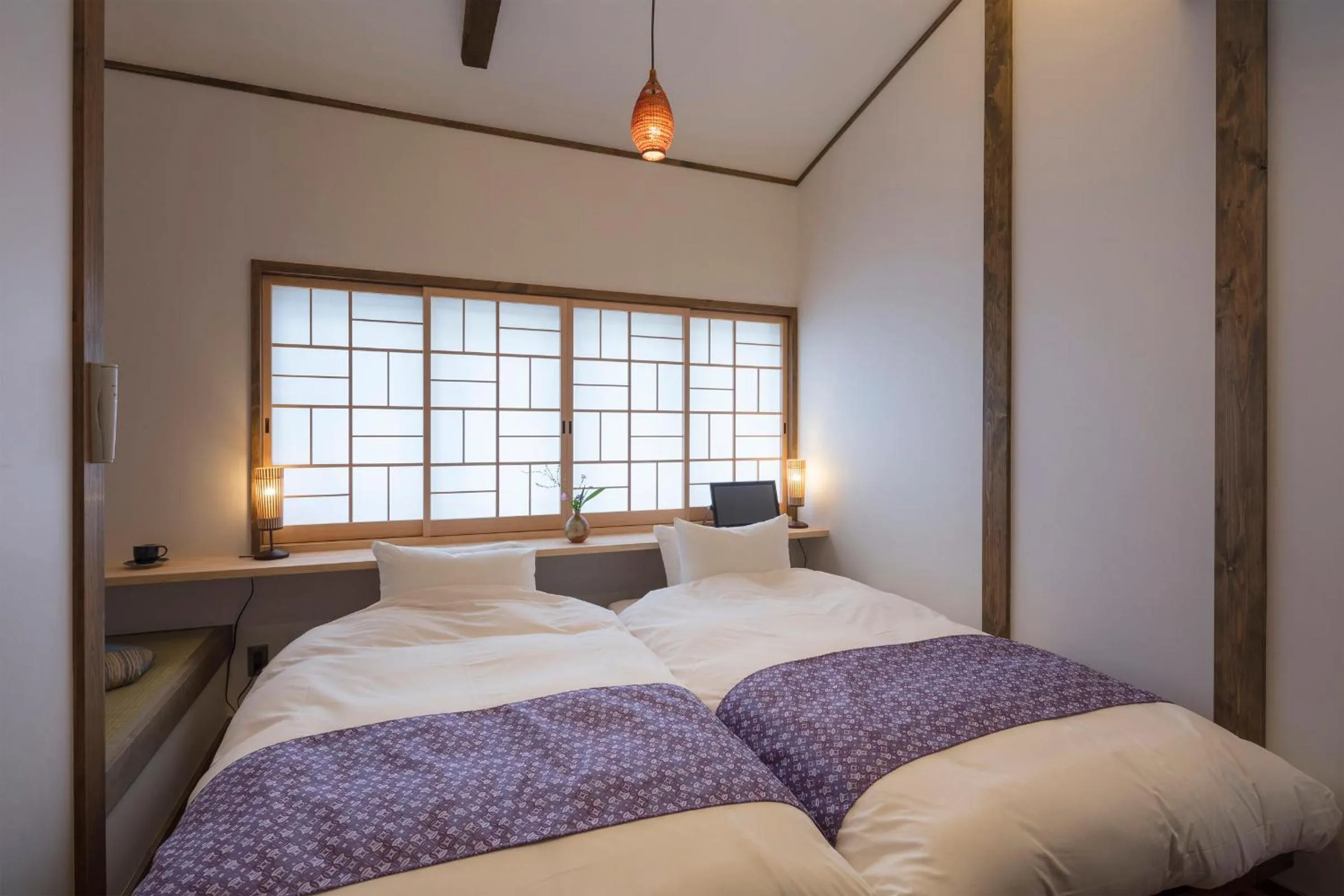 Bedroom, Bed in Hanagoromo Machiya House