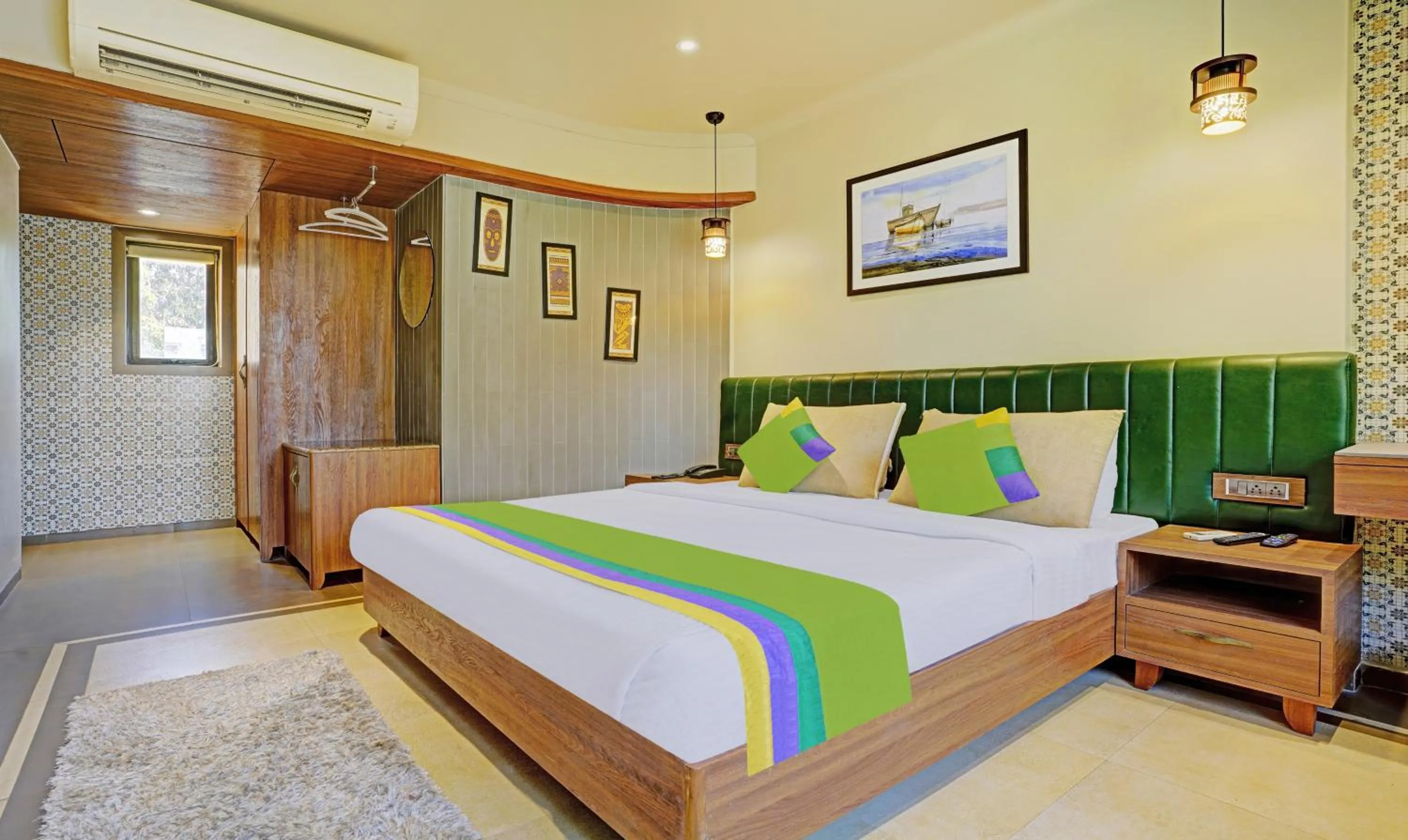 Bedroom, Bed in Treebo Olive Nest