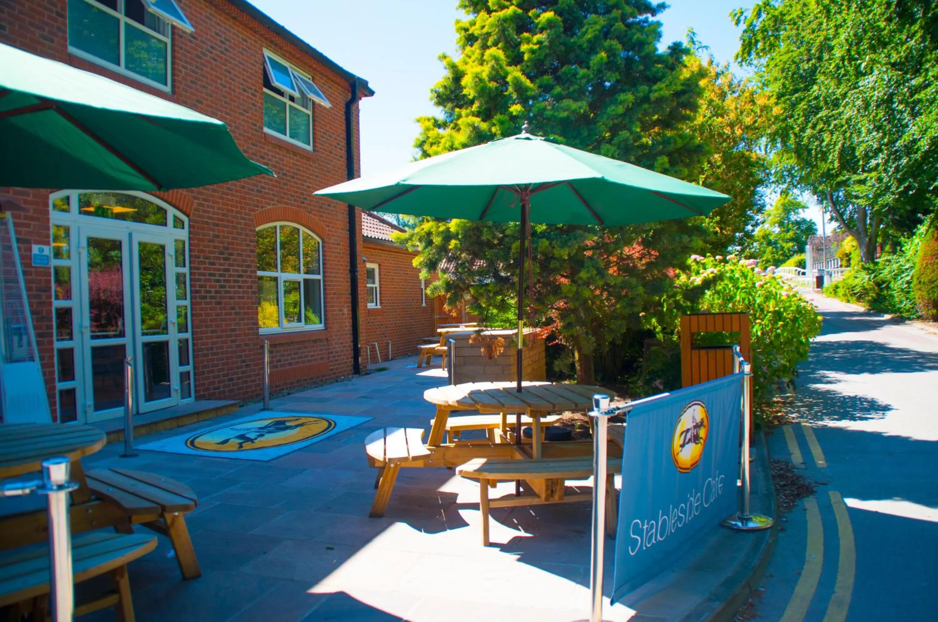 Patio in Stableside Hostel at York Racecourse