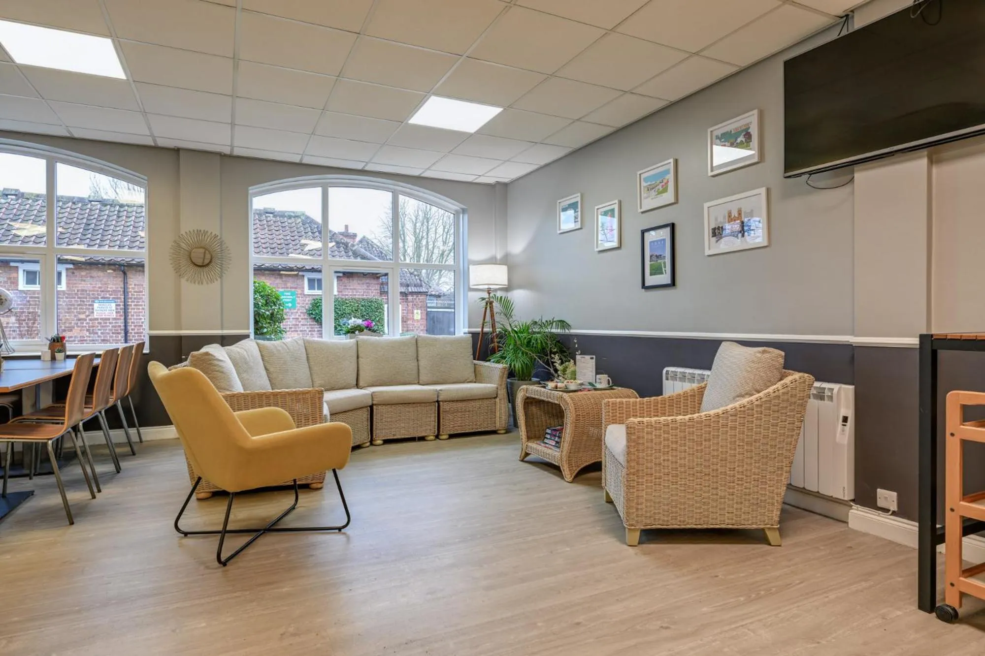 Seating area in Stableside Hostel at York Racecourse