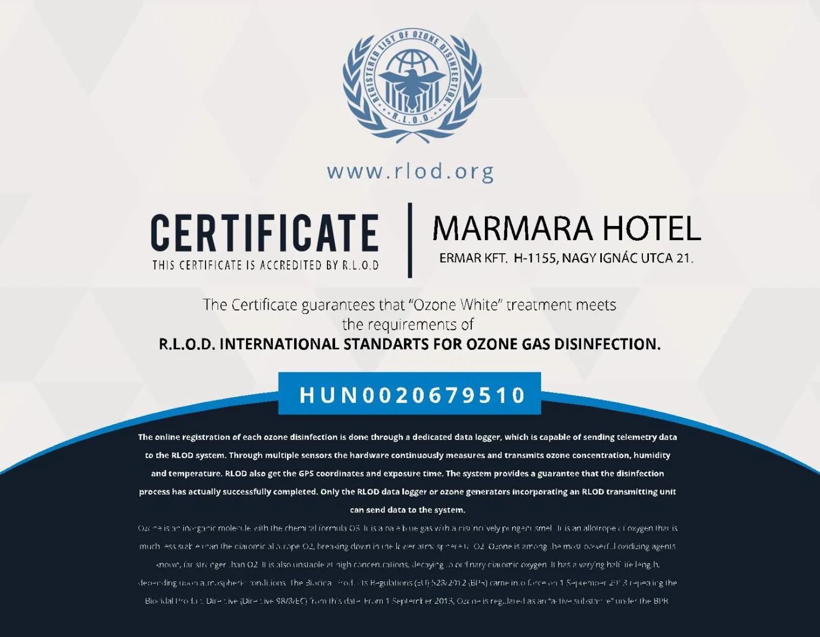 Certificate/Award in Marmara Hotel Budapest