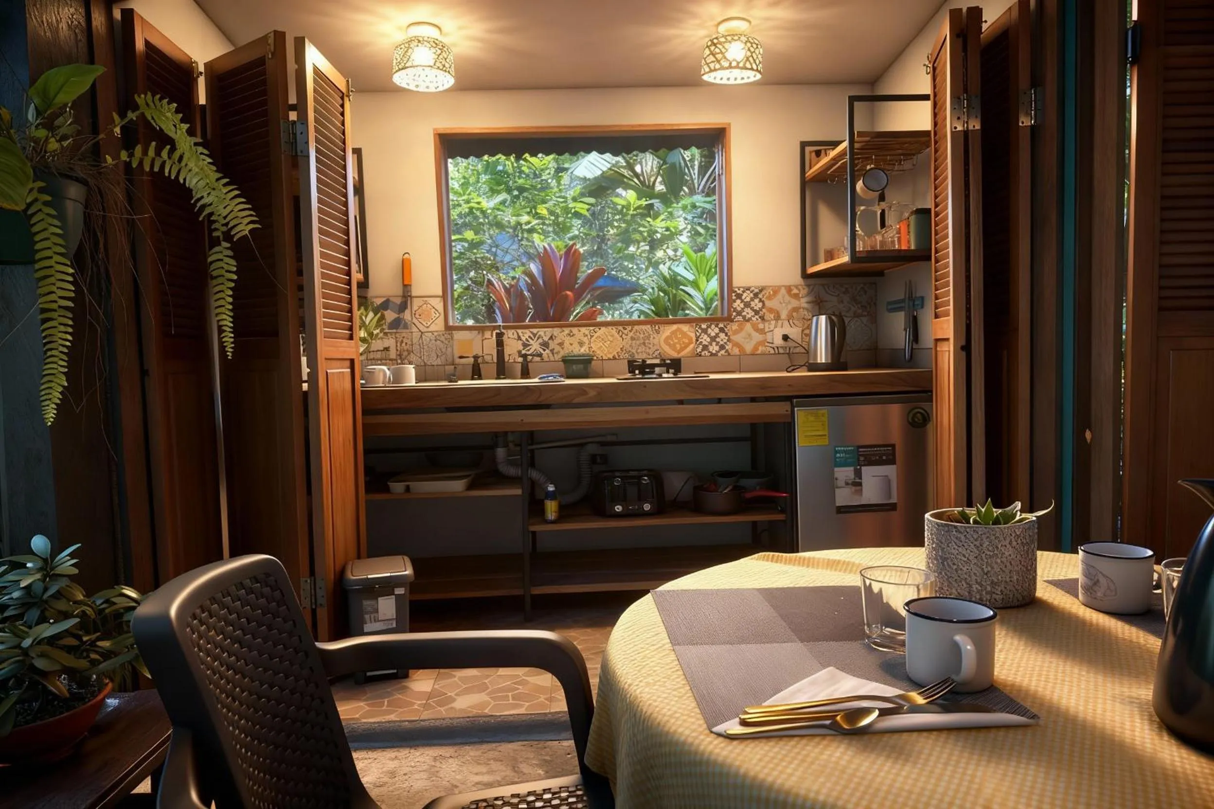 Communal kitchen in Hotel Faith Glamping Dome Costa Rica