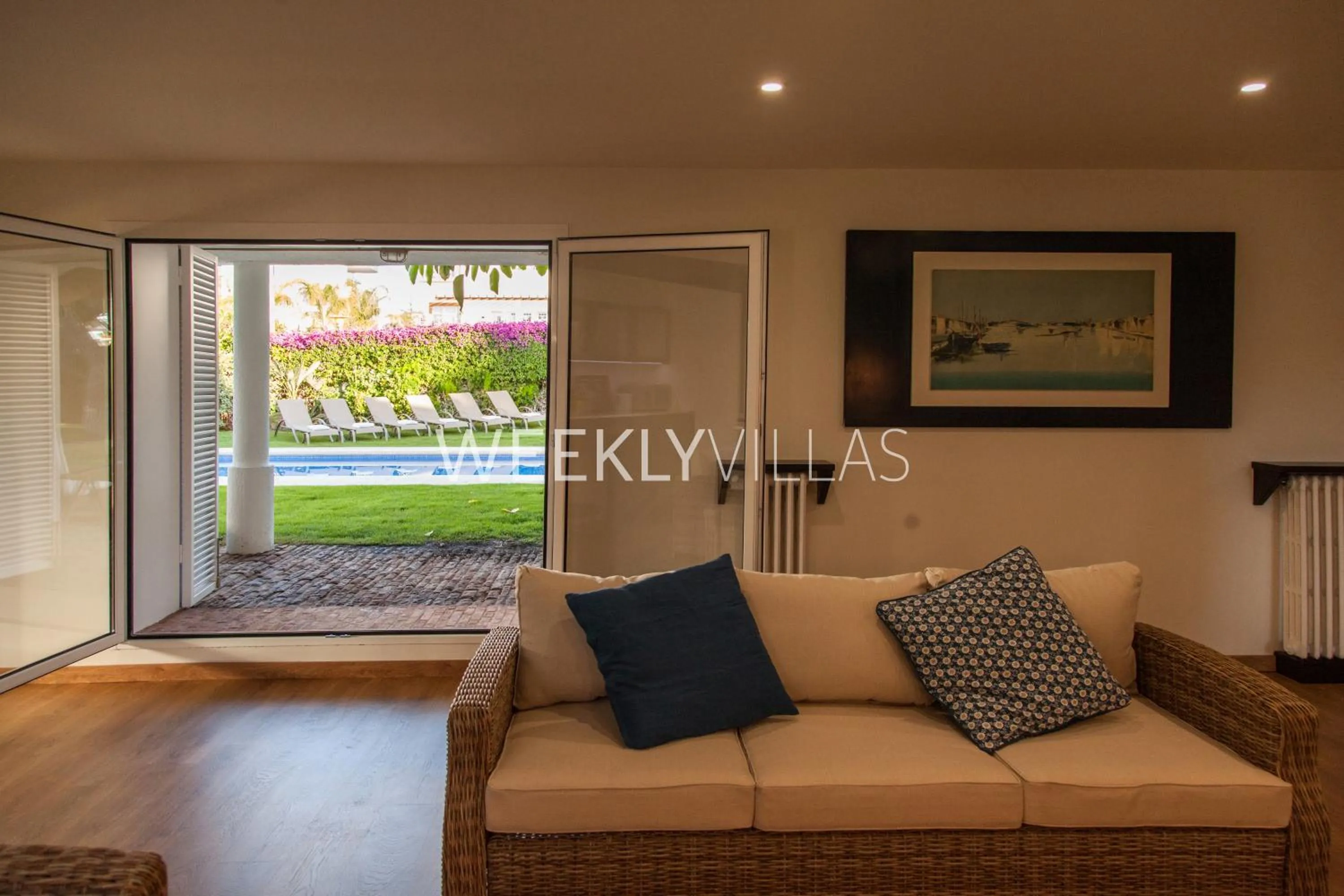 Living room in Villa Sitges Tupinetti Beach at 1 min walk Amaizing Garden and View Center Sitges 5 minutes walk NO NEED CAR