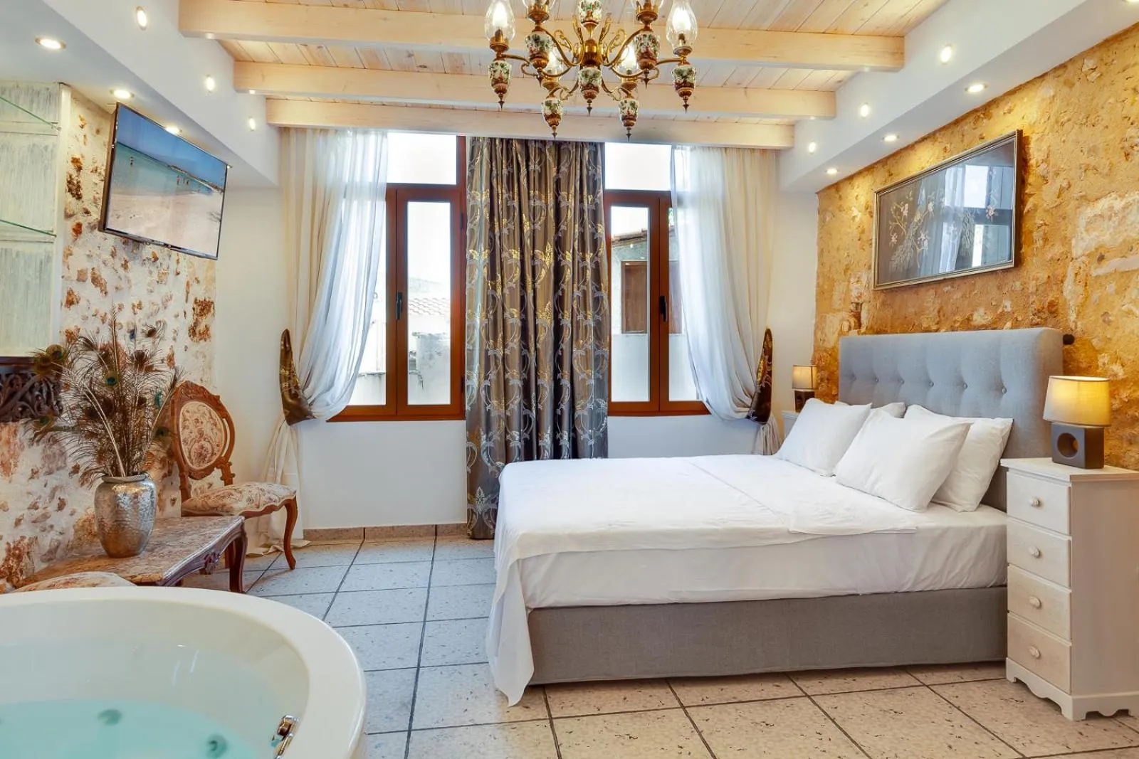 Bed in Hamam Suites Portou