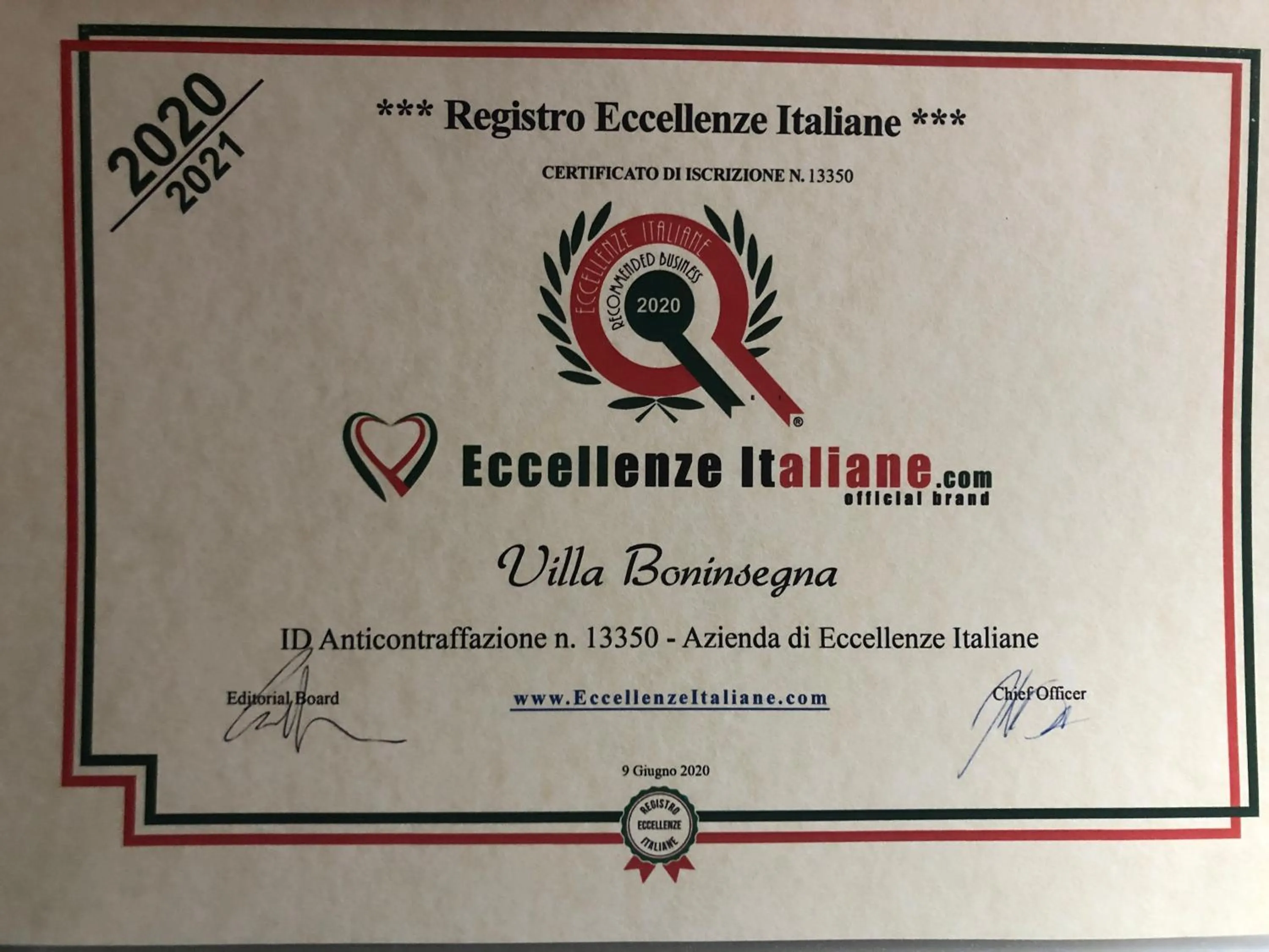 Logo/Certificate/Sign in Villa Boninsegna - Wine Enoteca Verdi -