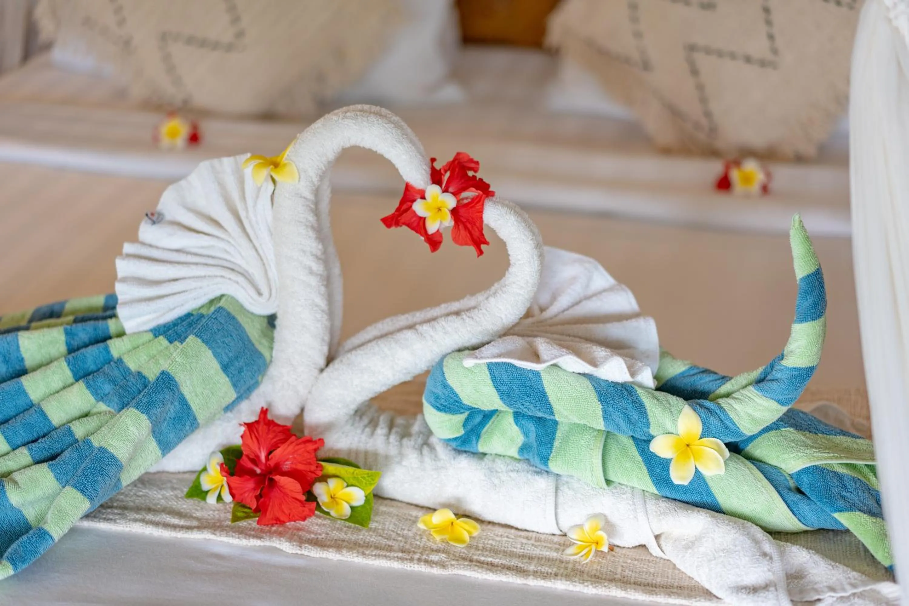 towels, Bed in The Cubang Hut's Lembongan