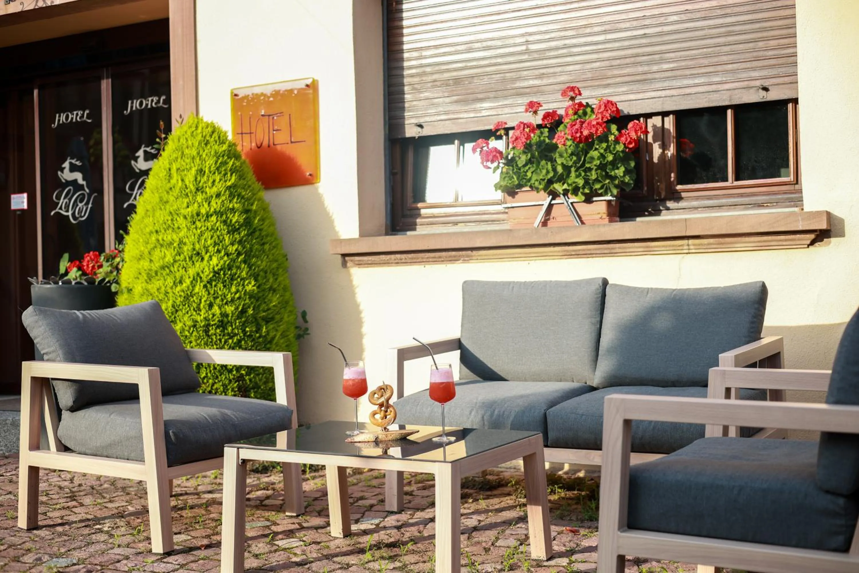 Patio in Hotel - Restaurant Le Cerf & Spa