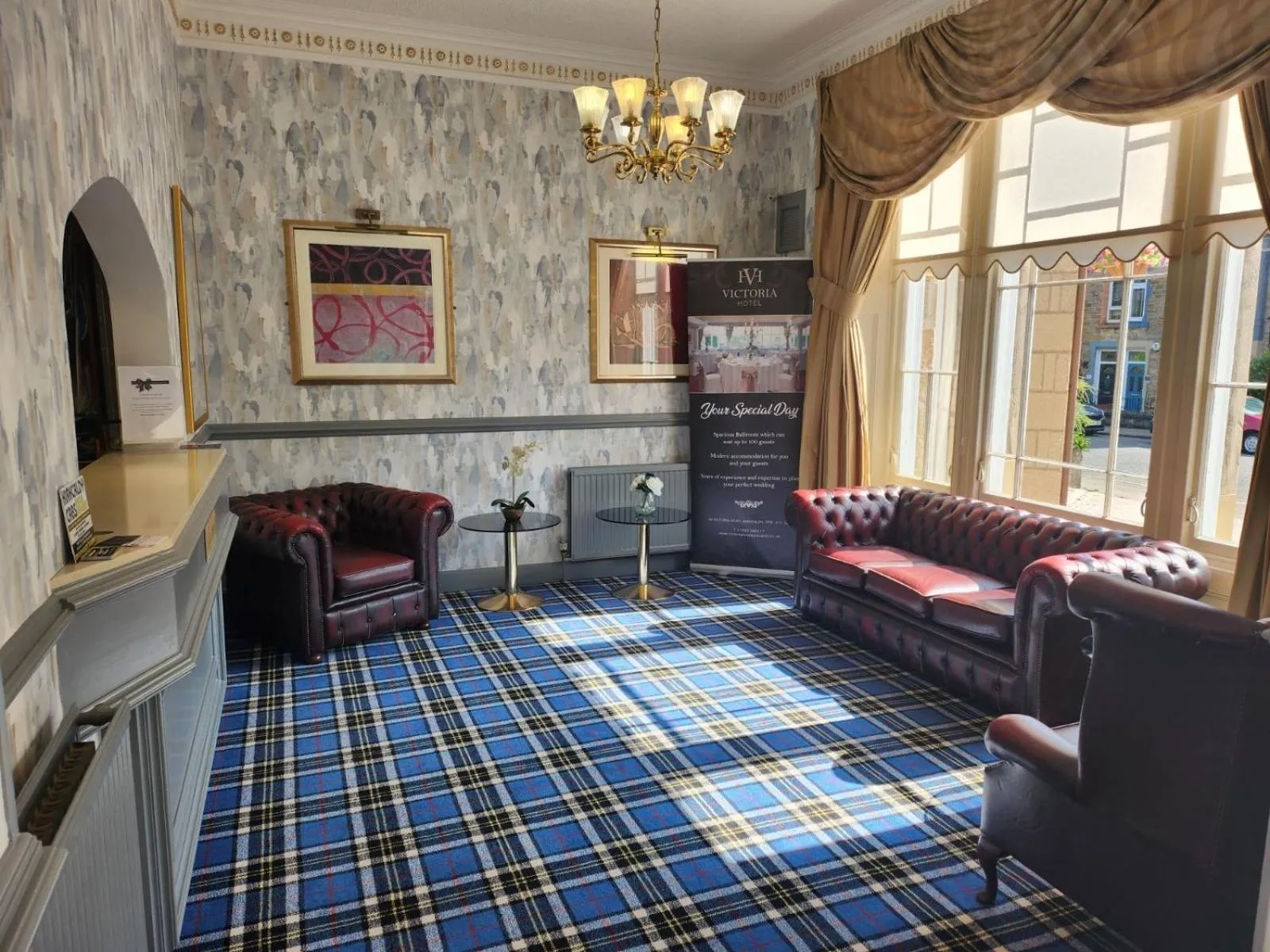 Seating area in Victoria Hotel