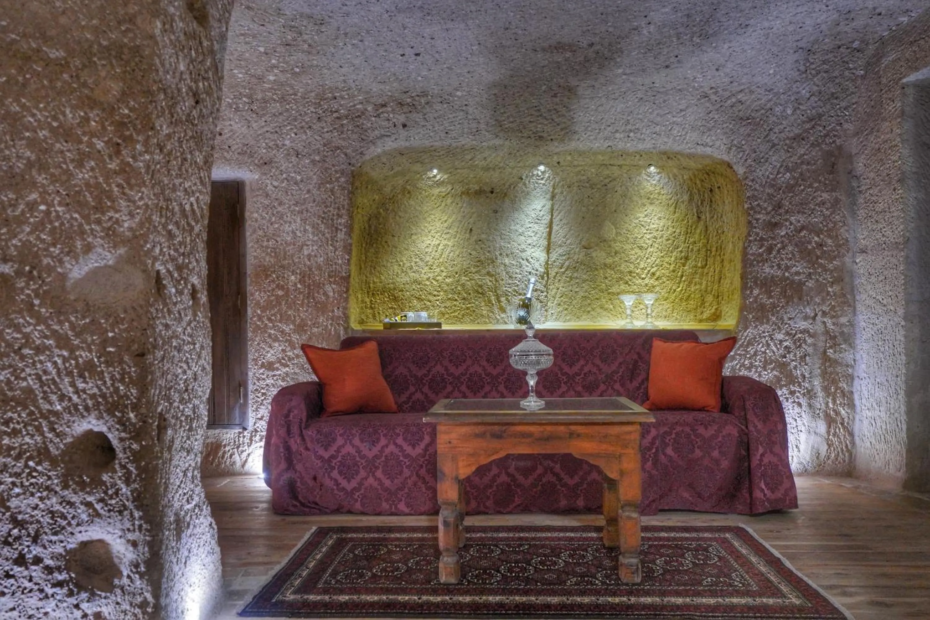 Seating area in Takaev Cave House