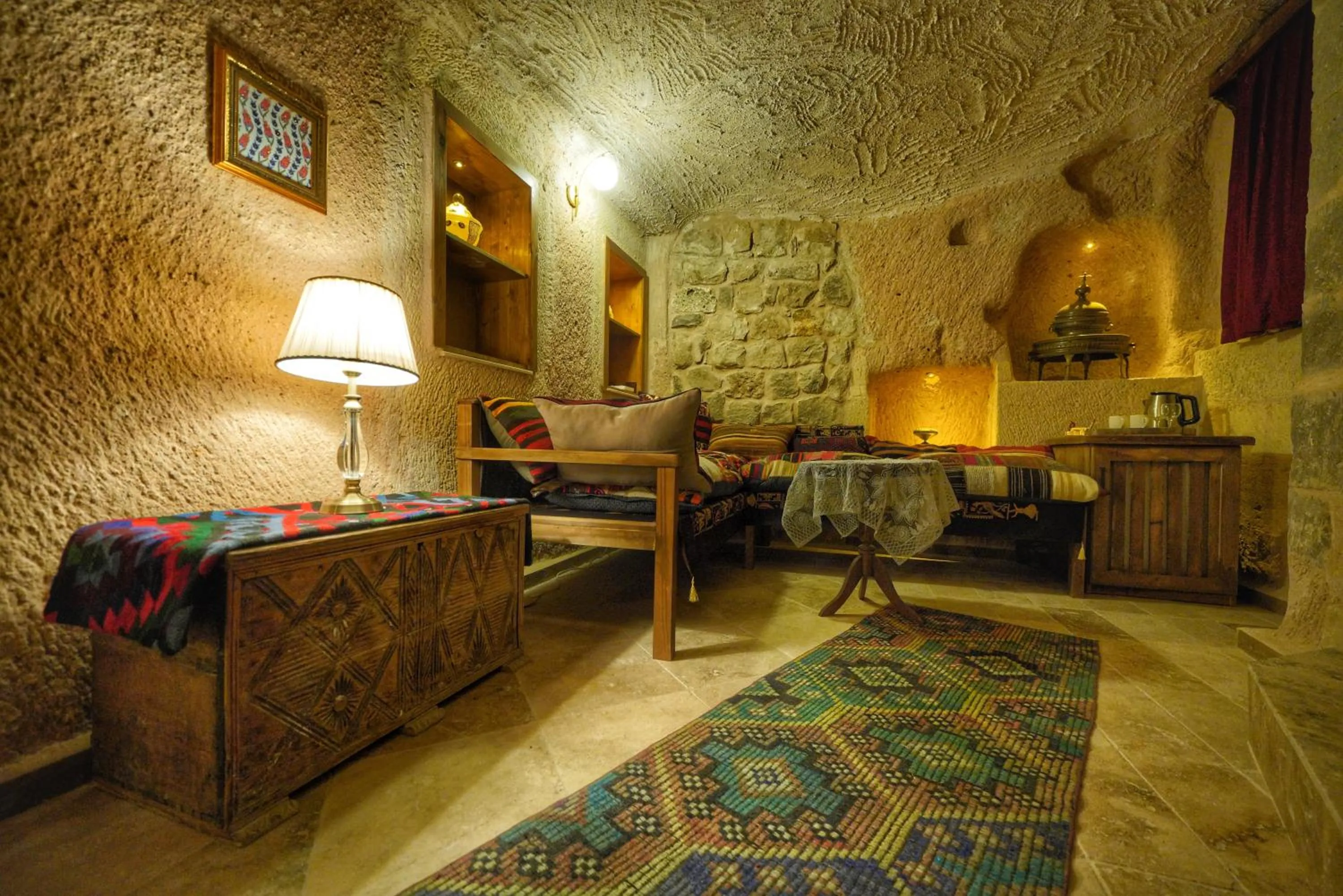 Seating area in Takaev Cave House