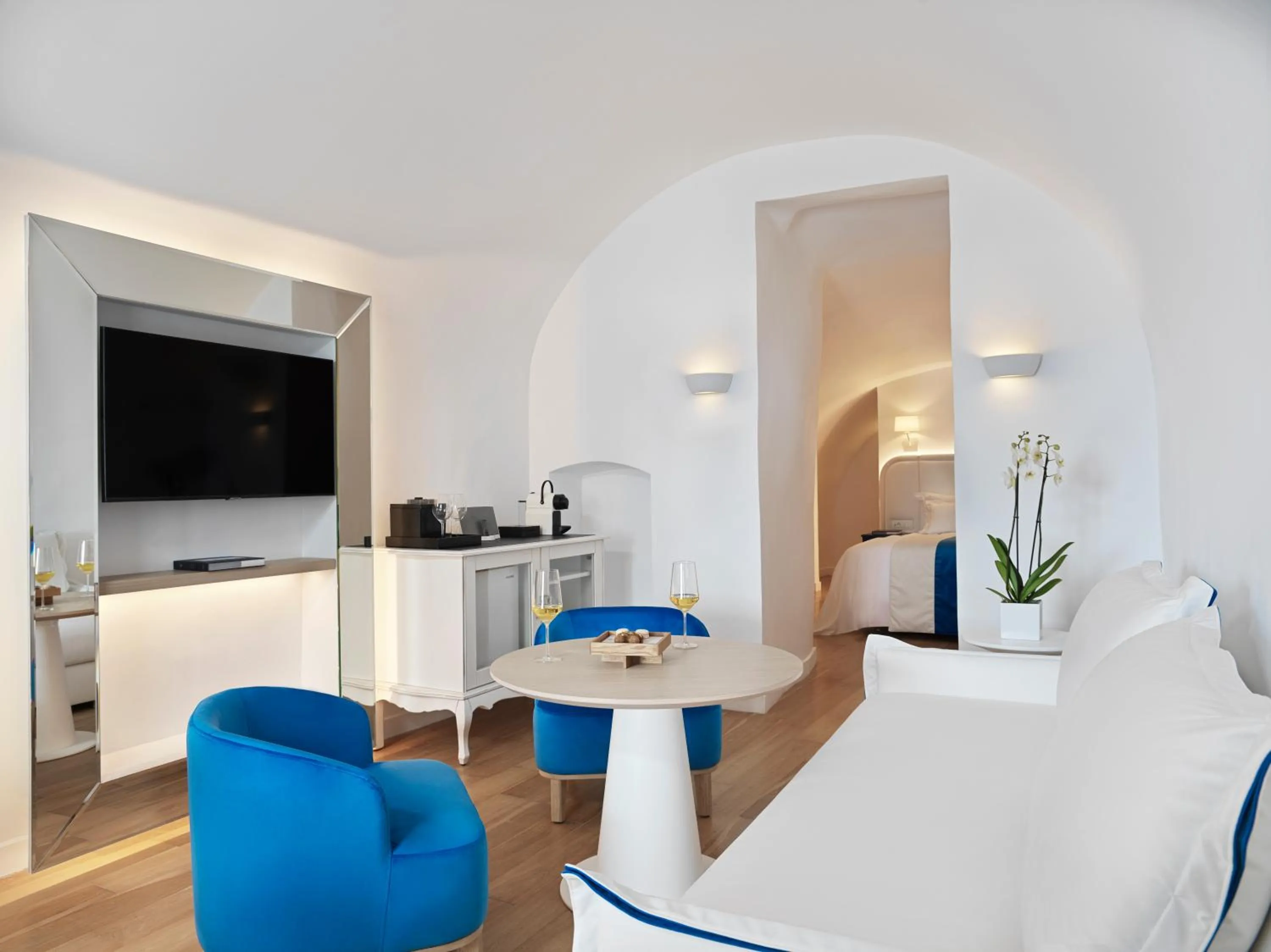 Seating area in Katikies Santorini - The Leading Hotels Of The World