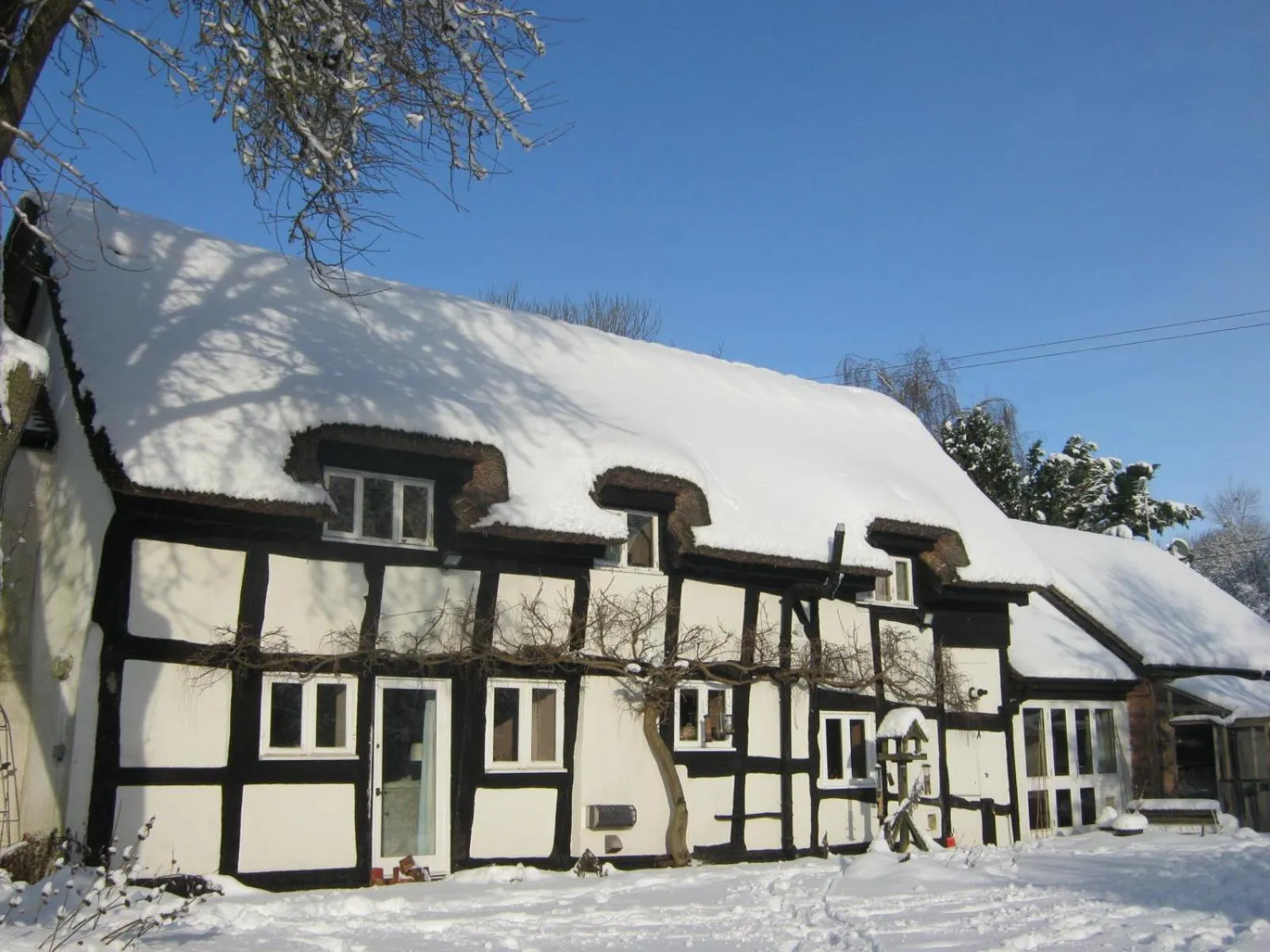 Property building in THE MOATS - CODDINGTON A small private thatched cottage B&B located in quiet countryside between Ledbury and Malvern - convenient for the Malvern Three Counties Showground and 5 miles from excellent shops restaurants and Ledbury Poetry Festival