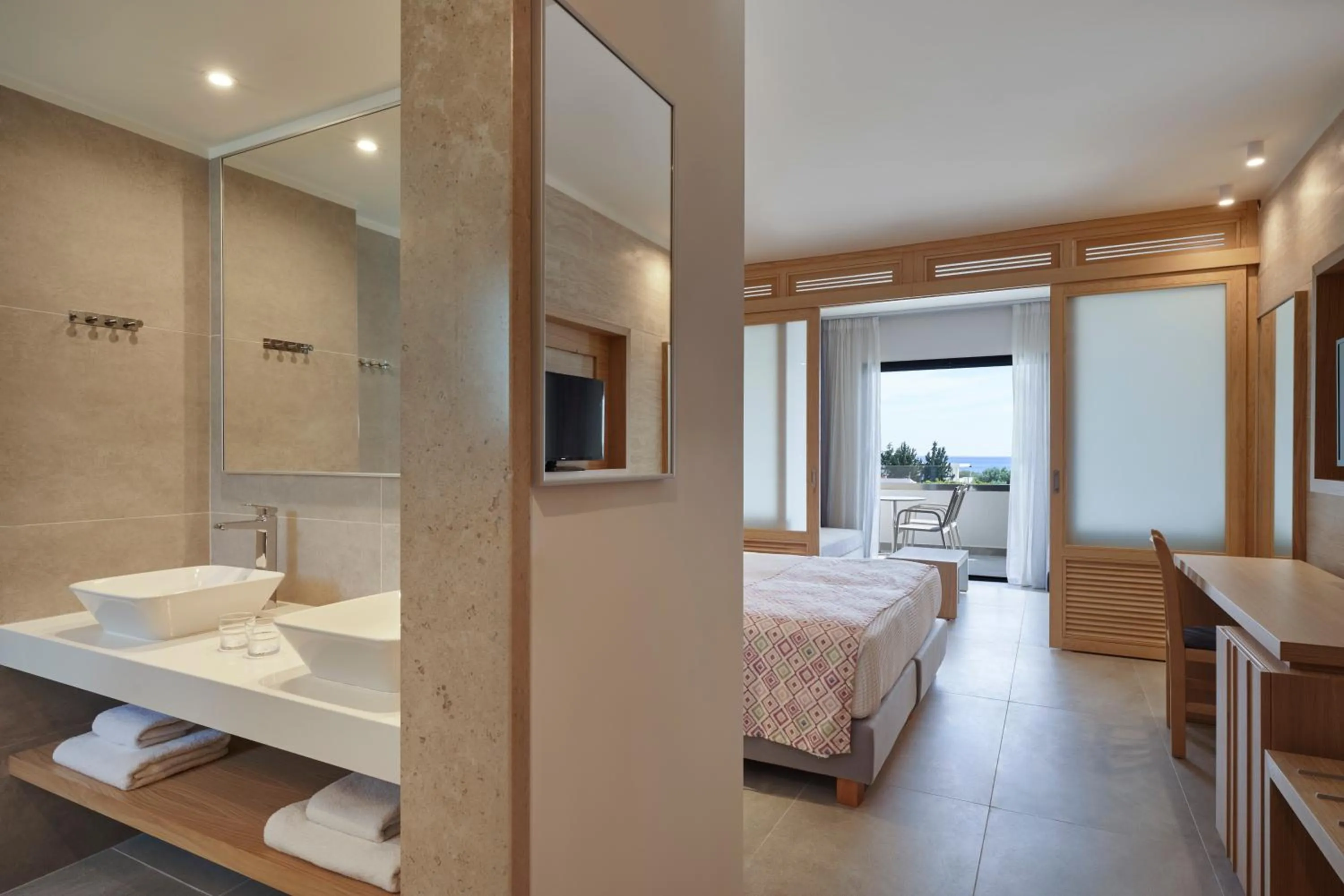Bathroom, Bed in Atlantica Mikri Poli Rhodes