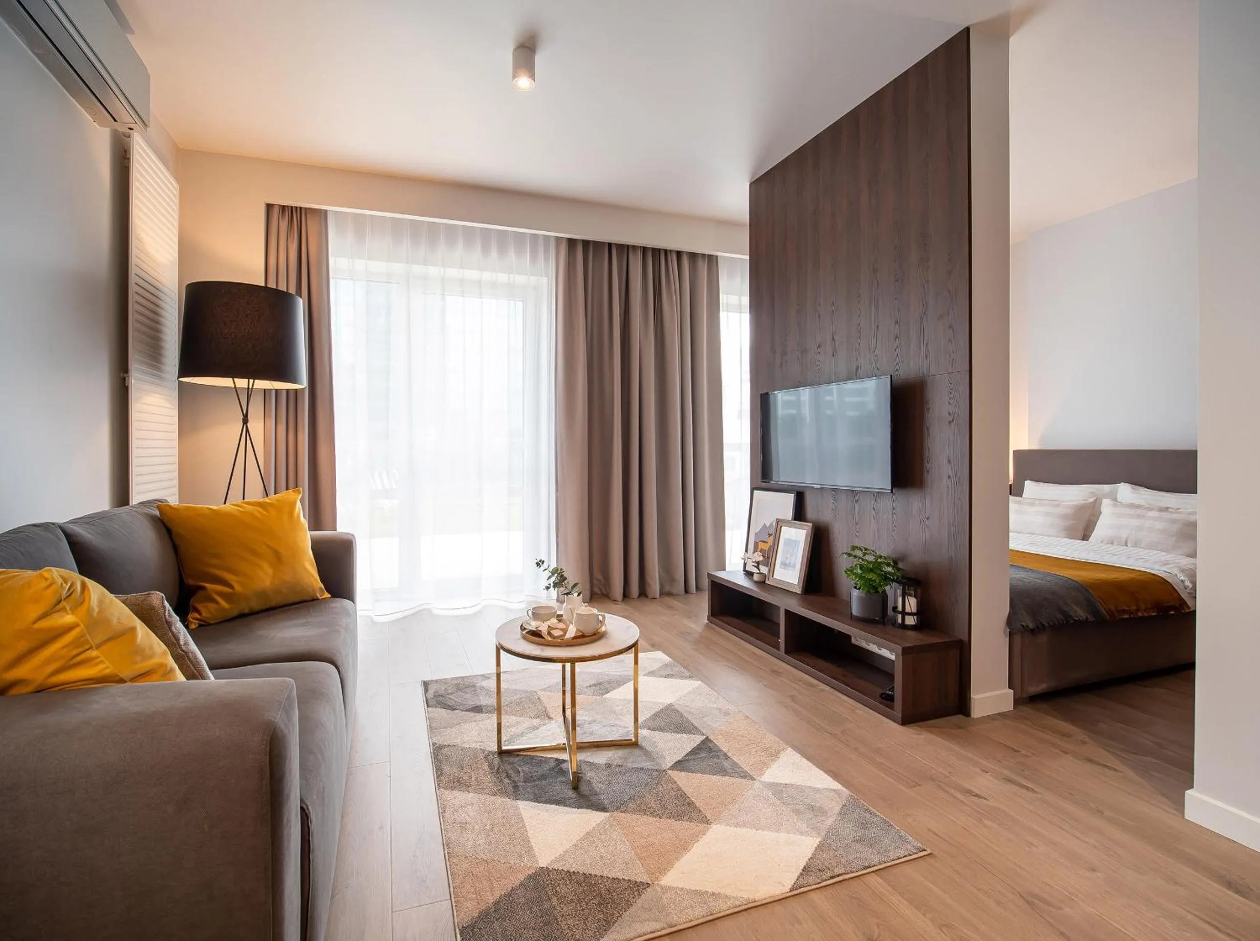 Living room, Bed in Platinum Residence