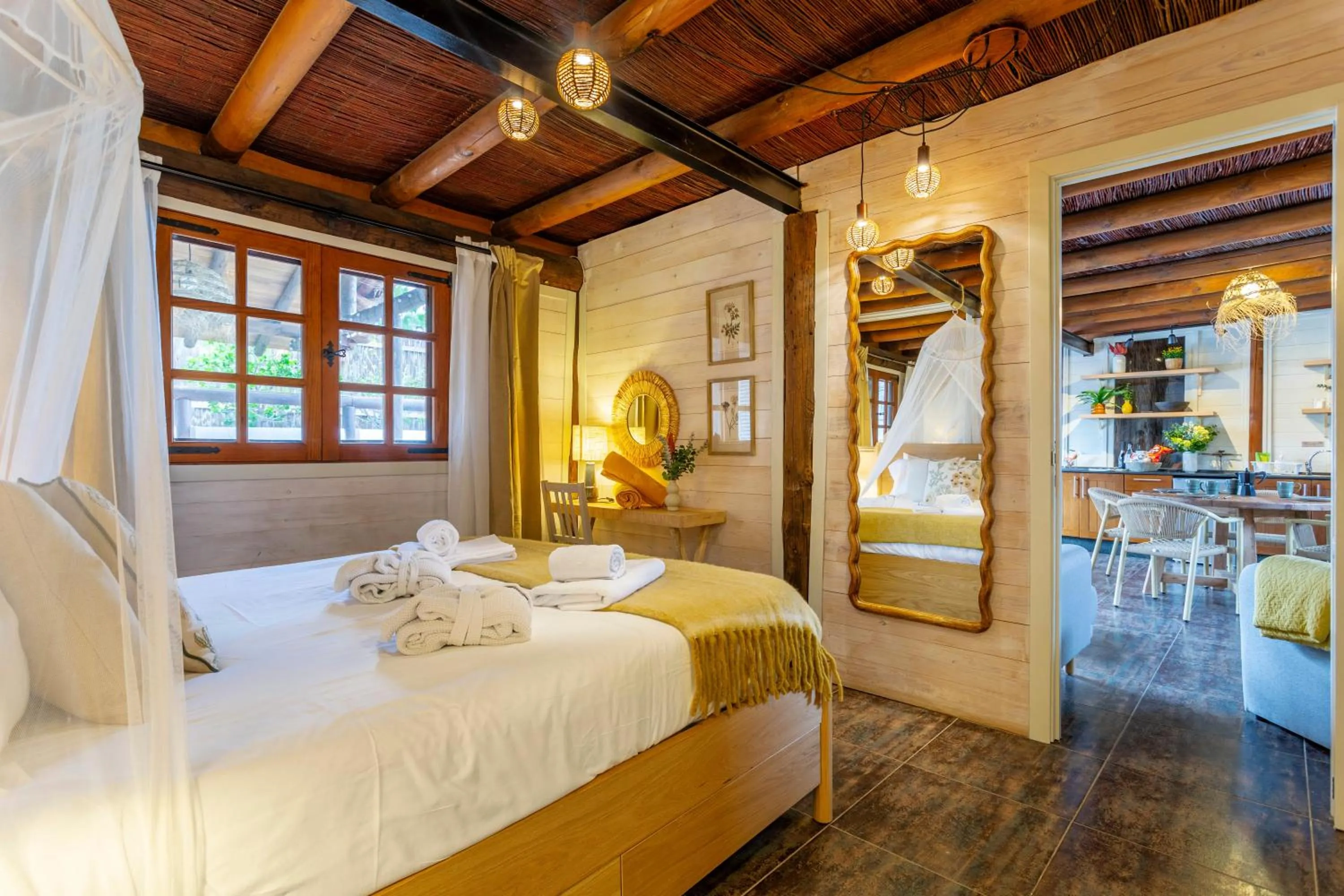 Bedroom, Bed in Finca De Arrieta Village - Yurts and Stone Cottages - Shared Pool - Walking distance to Arrieta Beach - Off Grid