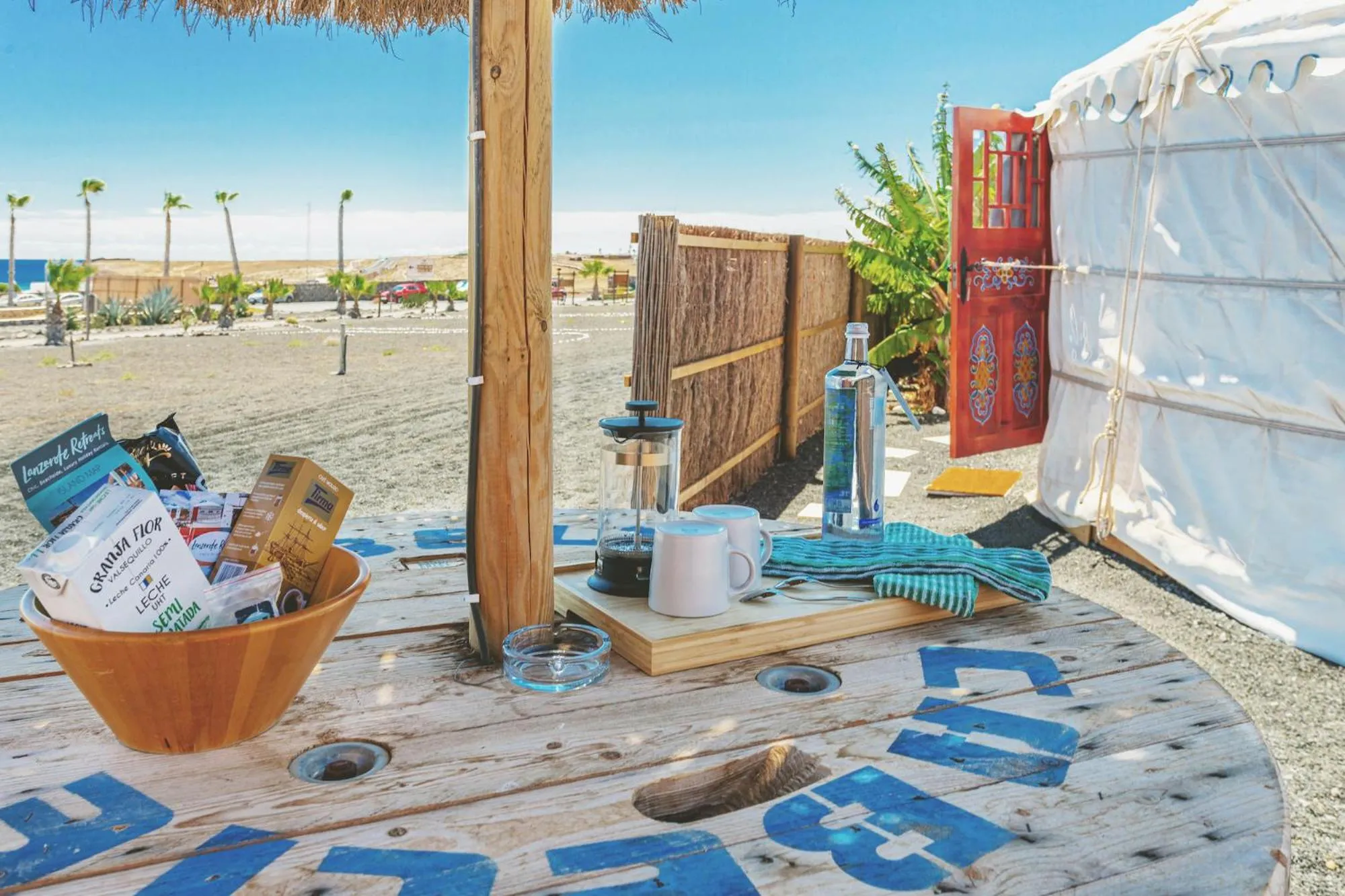 Dining area in Finca De Arrieta Village - Yurts and Stone Cottages - Shared Pool - Walking distance to Arrieta Beach - Off Grid