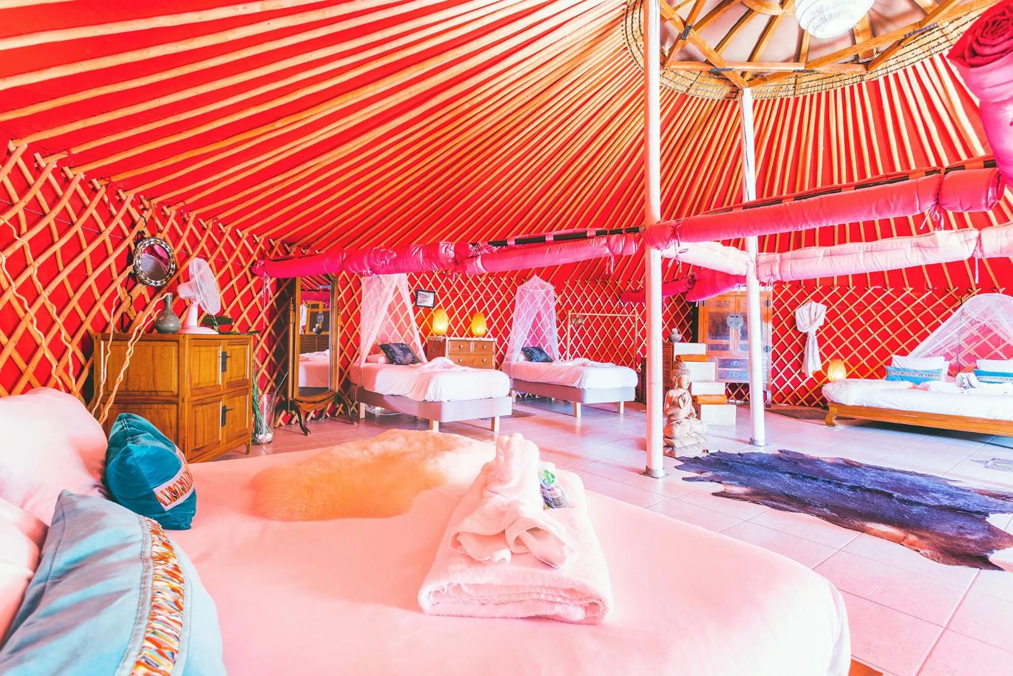 Bedroom, Bed in Finca De Arrieta Village - Yurts and Stone Cottages - Shared Pool - Walking distance to Arrieta Beach - Off Grid