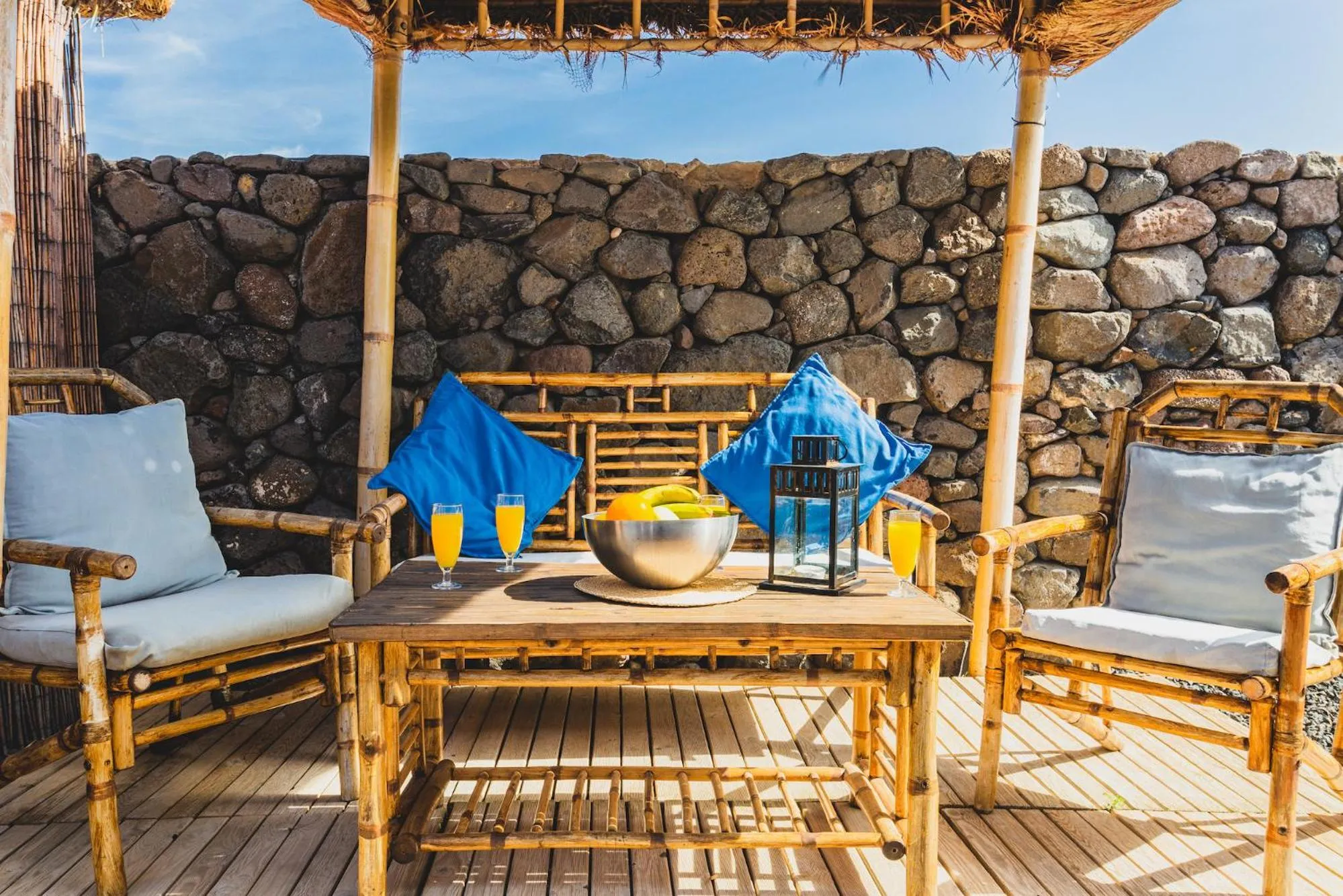 Seating area in Finca De Arrieta Village - Yurts and Stone Cottages - Shared Pool - Walking distance to Arrieta Beach - Off Grid