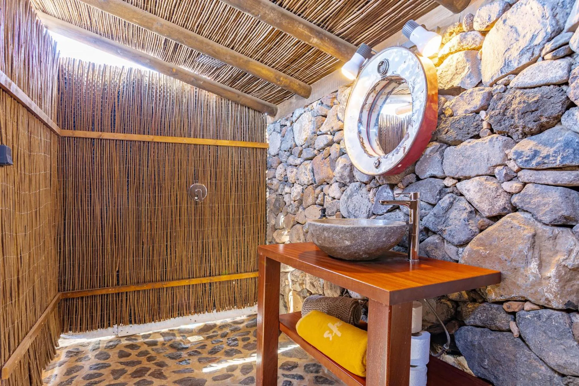 Shower in Finca De Arrieta Village - Yurts and Stone Cottages - Shared Pool - Walking distance to Arrieta Beach - Off Grid