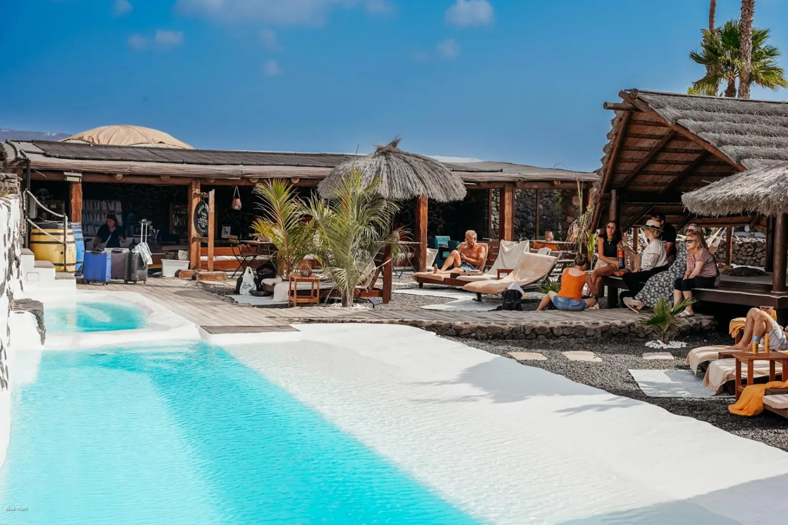 Swimming pool in Finca De Arrieta Village - Yurts and Stone Cottages - Shared Pool - Walking distance to Arrieta Beach - Off Grid