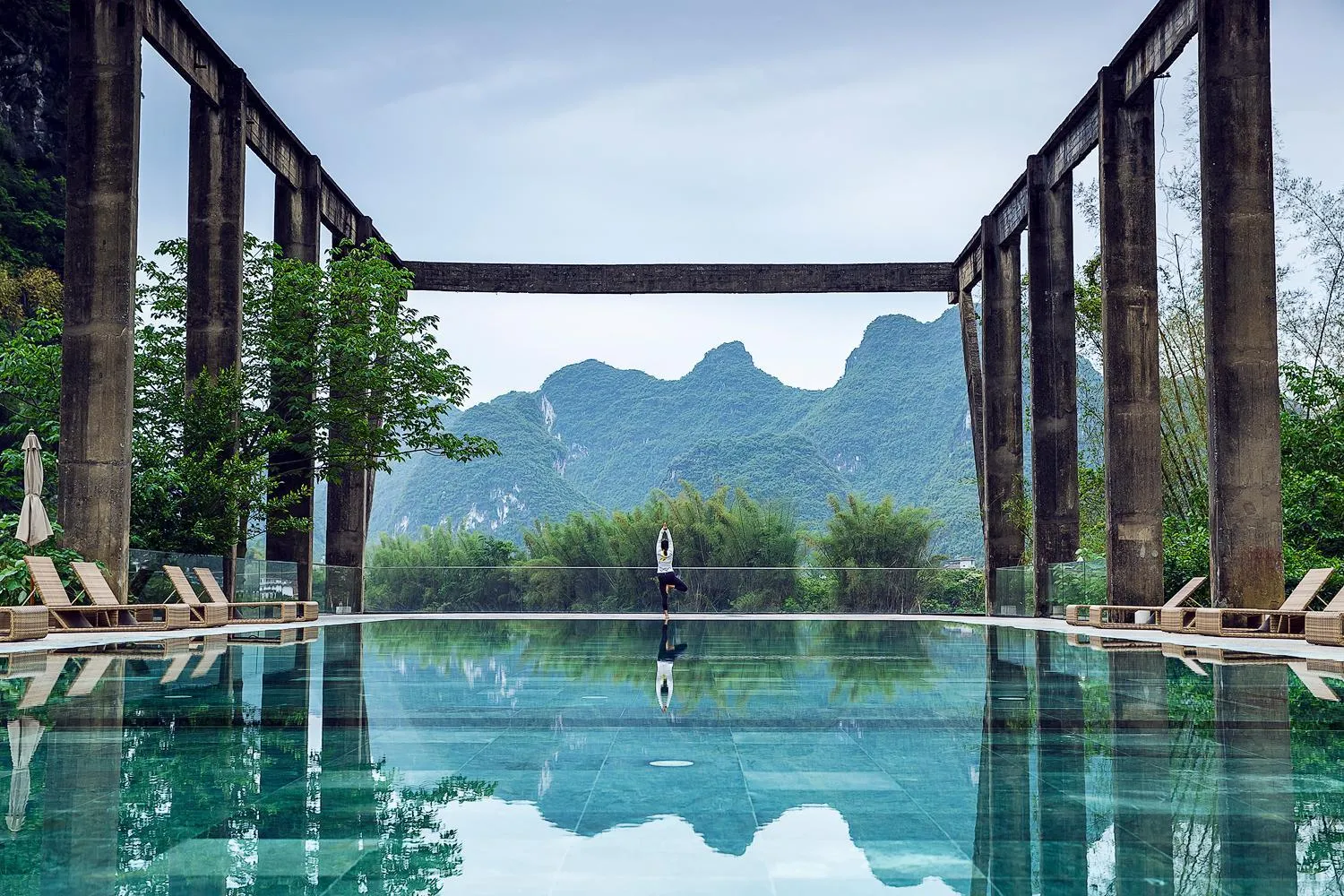 Pool view in Yangshuo Sugar House