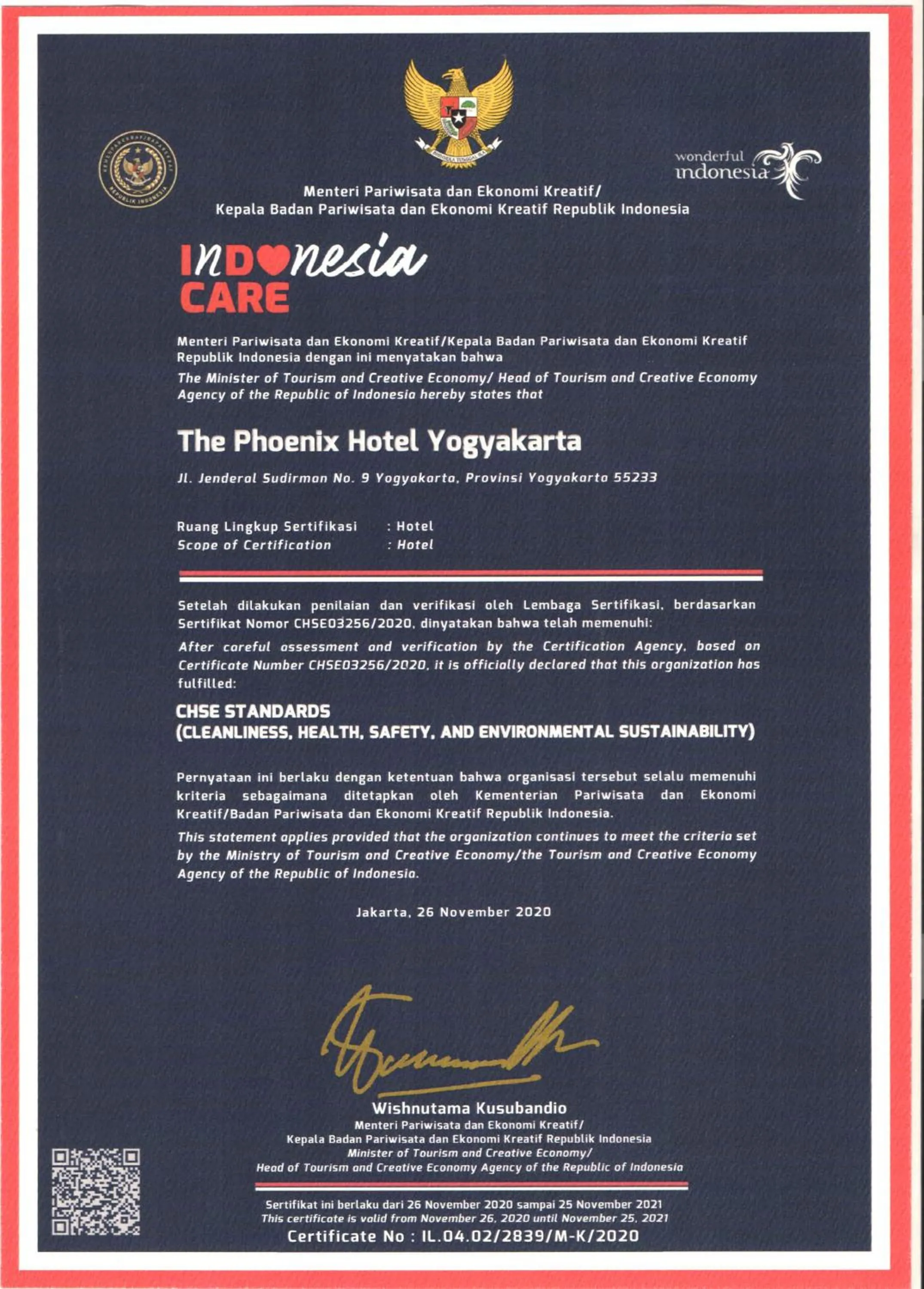 Certificate/Award in The Phoenix Hotel Yogyakarta - Handwritten Collection