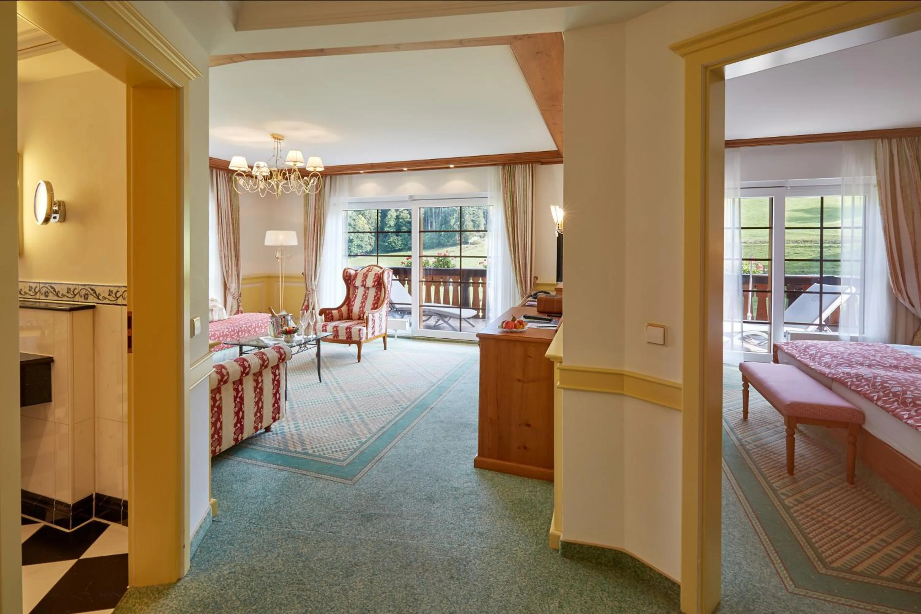 Bathroom, Bed in Hotel Kesslermühle