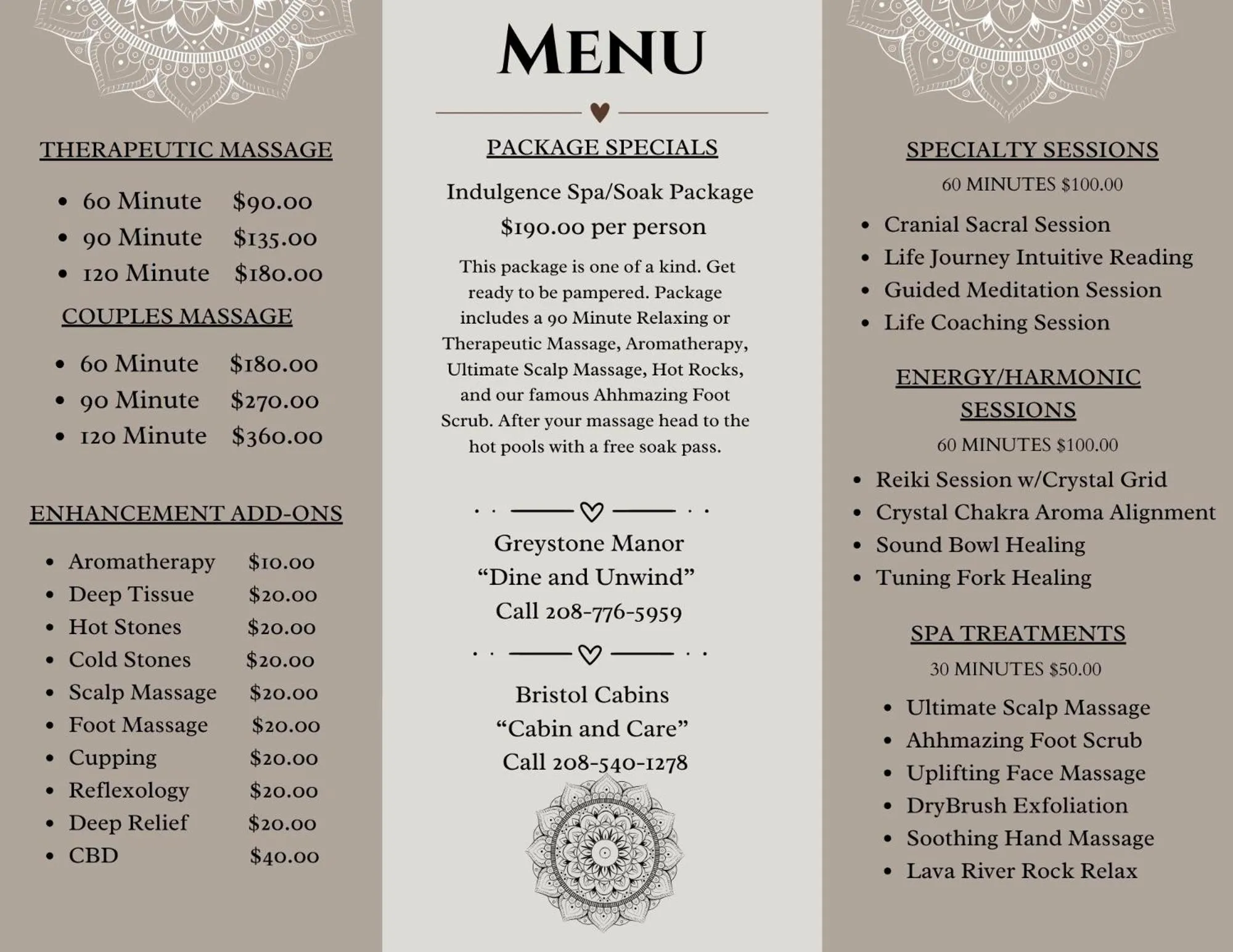 Massage in Bristol Cabins