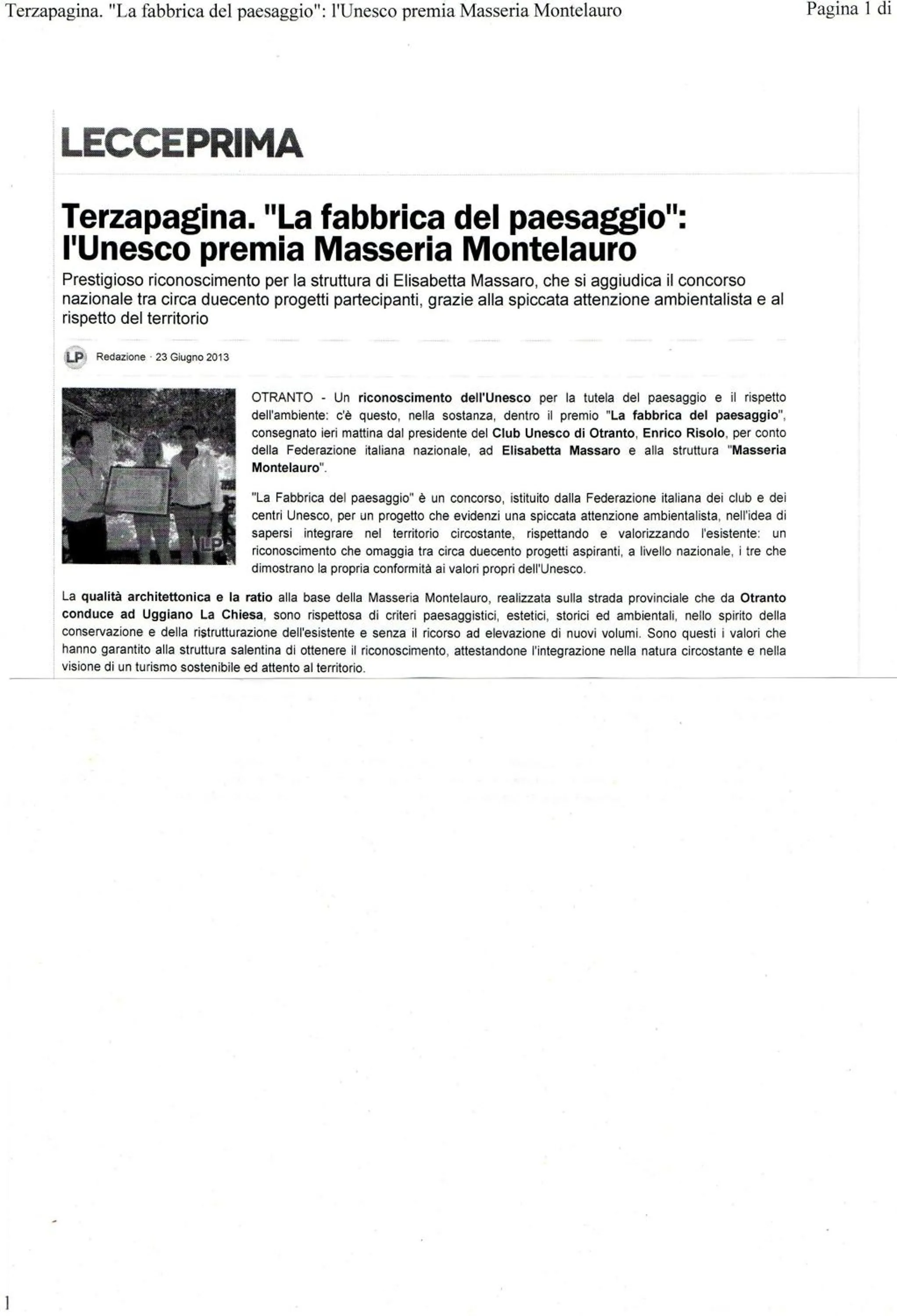 Logo/Certificate/Sign in Masseria Montelauro