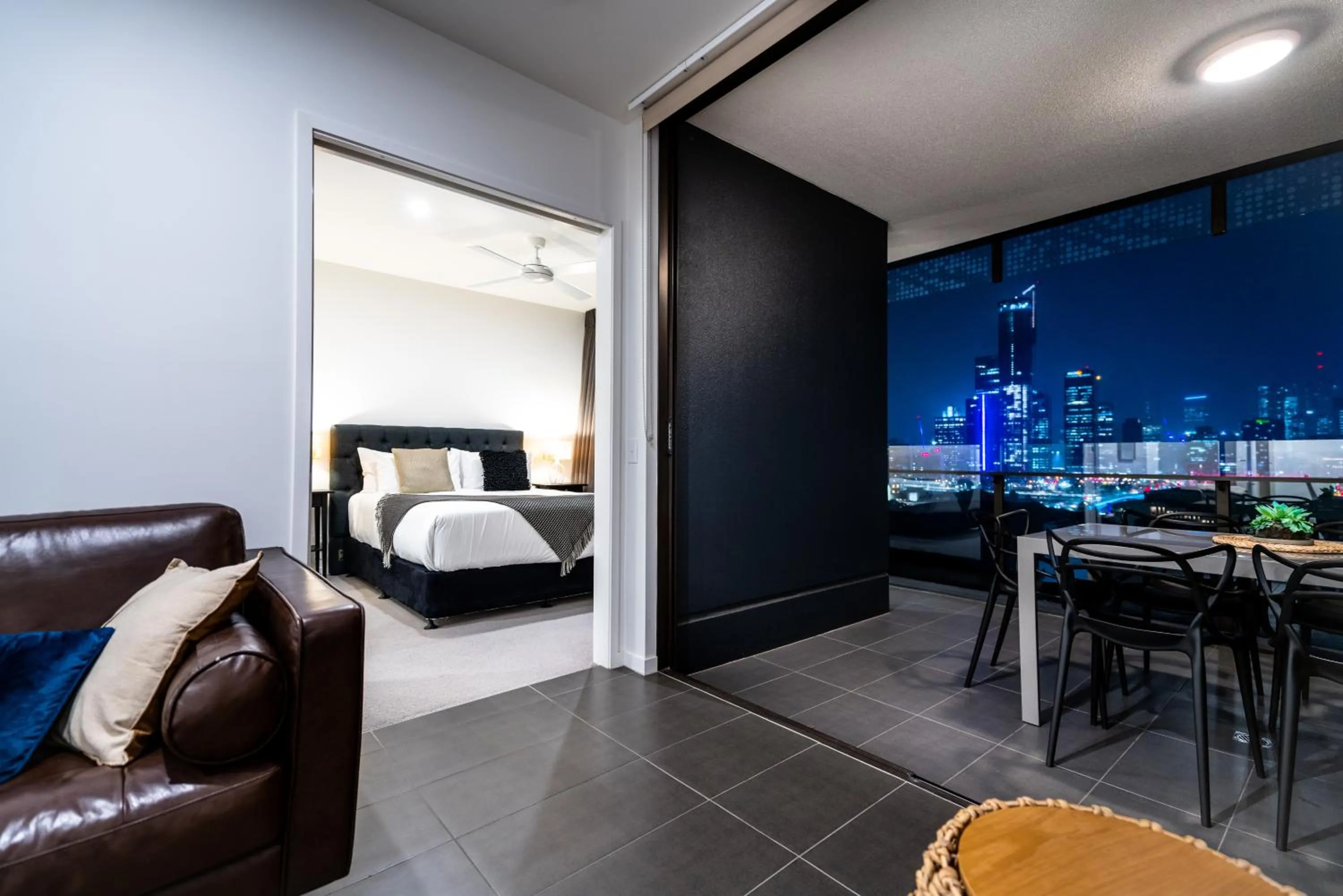 Living room, Bed in Opera Apartments South Brisbane