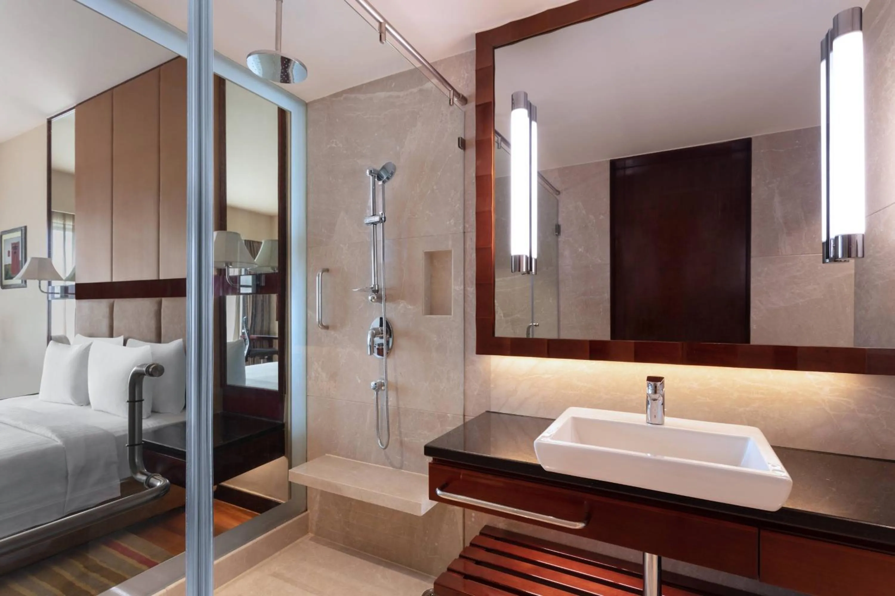 Bathroom, Bed in Courtyard by Marriott Ahmedabad