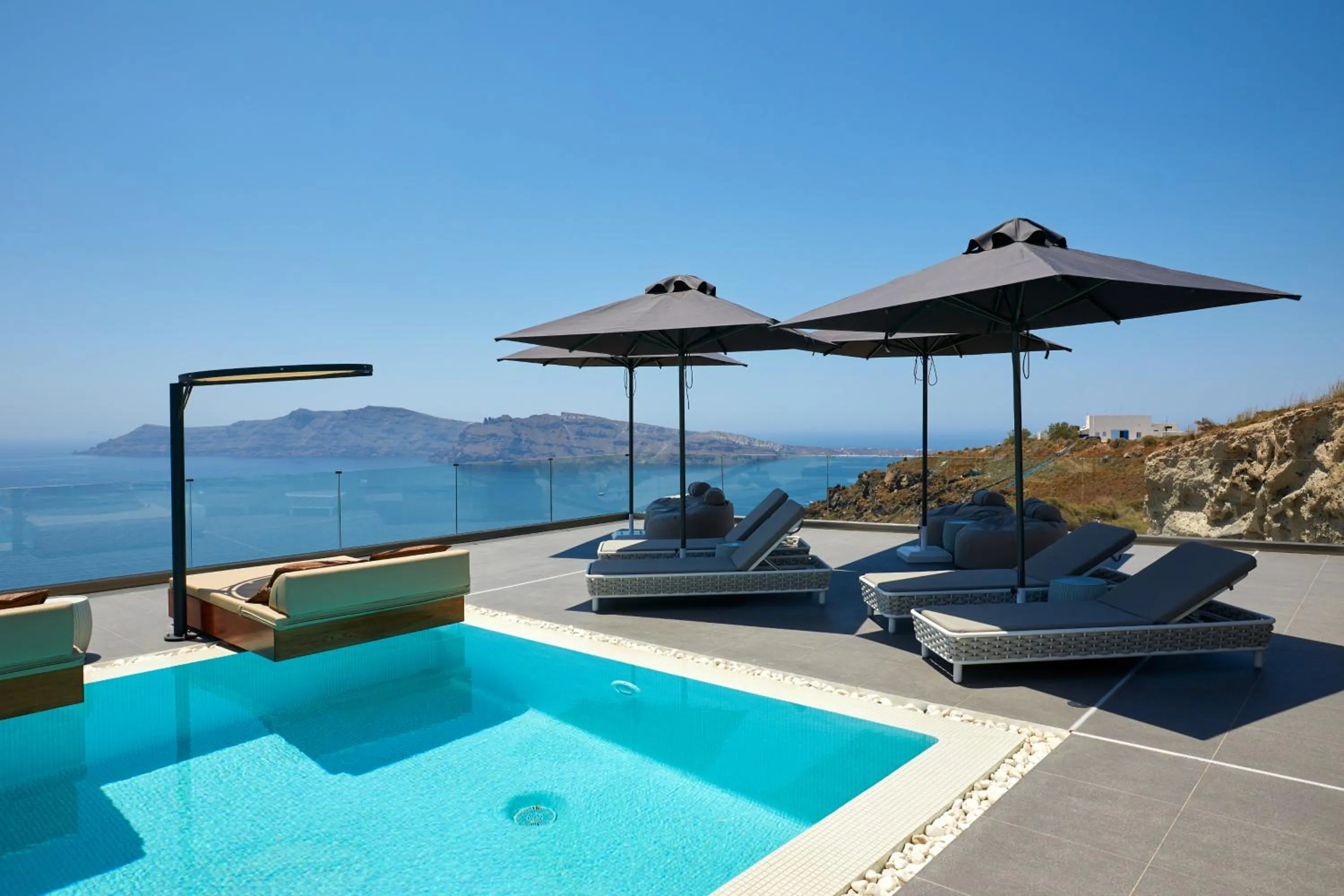 Pool view in Oia Suites