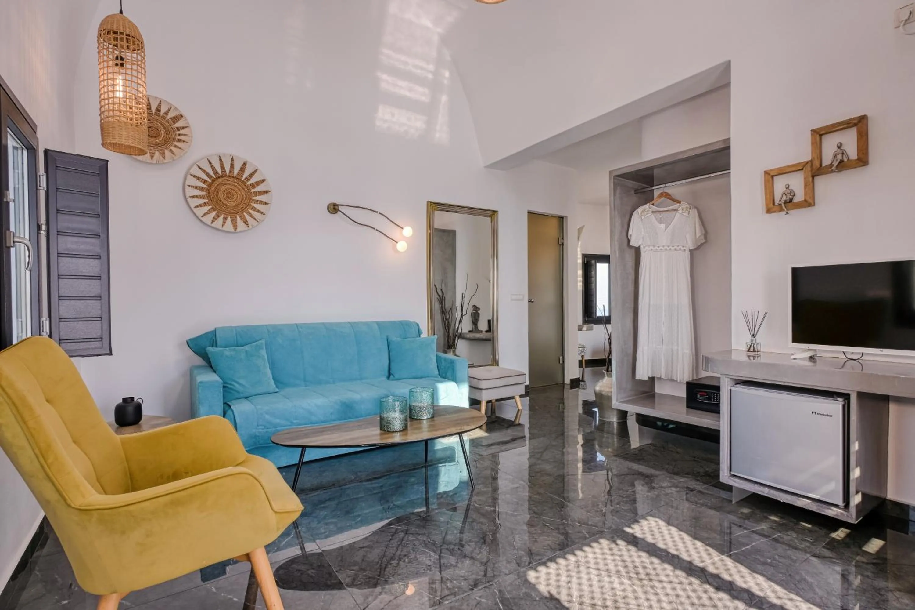 Seating area in Oia Suites