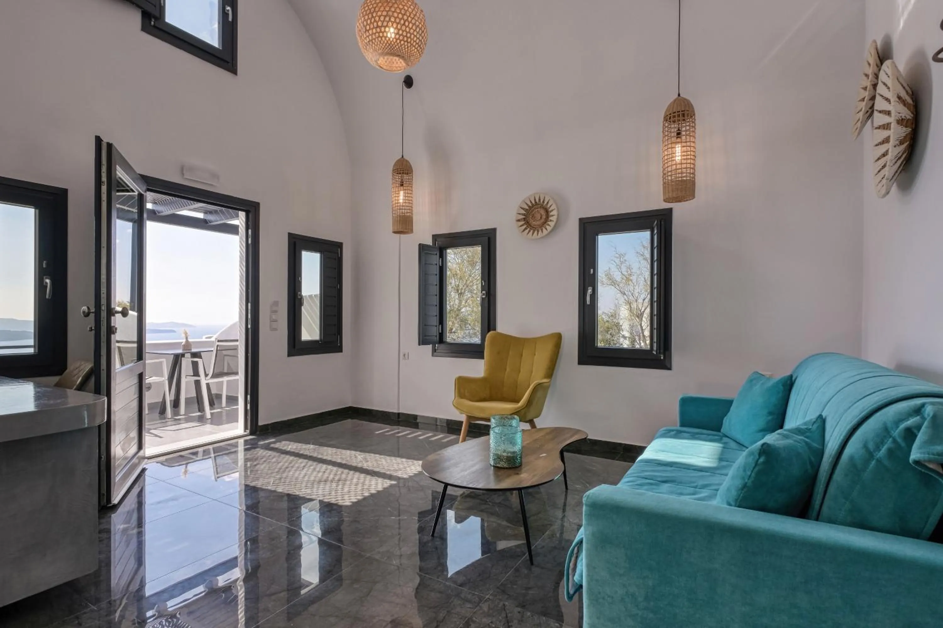 Seating area in Oia Suites