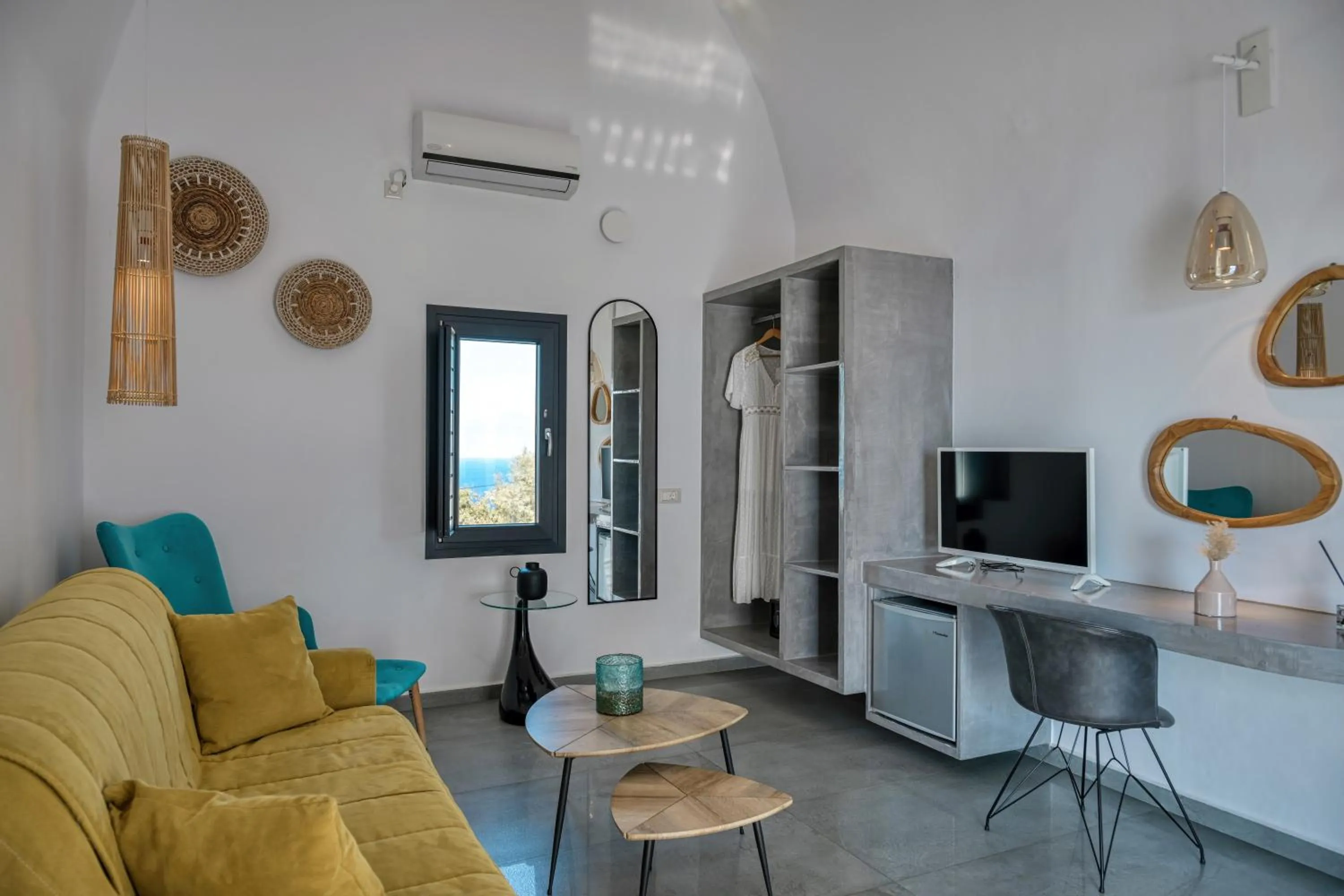 Seating area in Oia Suites